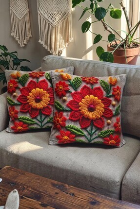 ÖZDAĞ HOME CONCEPT Renkli Çiçek Desenli Dekoratif Kırlent Kılıfı – Bohem & Mo...