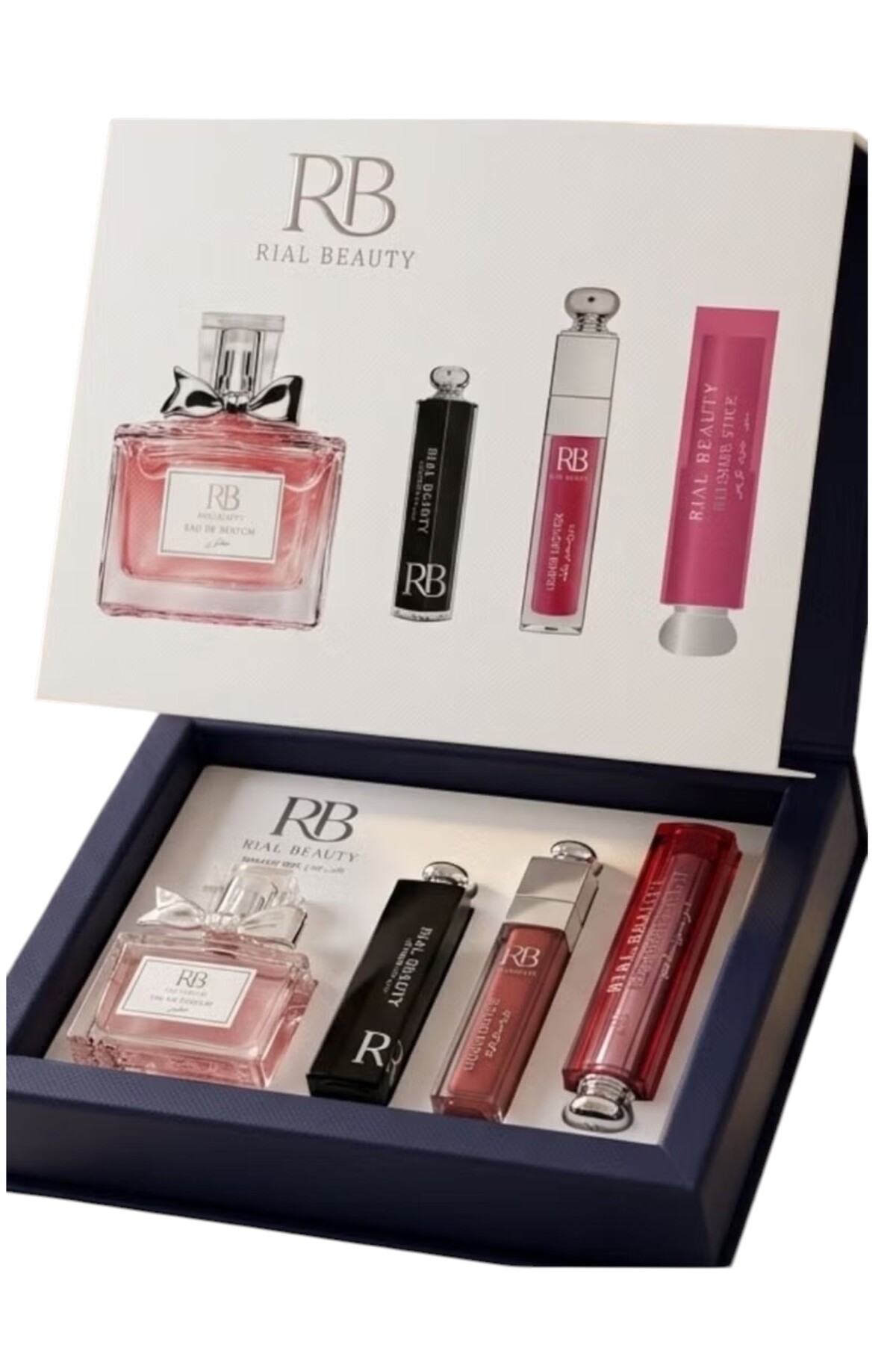 RIAL BEAUTY طقم هدايا أحمر خدود + عطر فواح وبرائحة مميزه وثابته + احمر شفاه س...