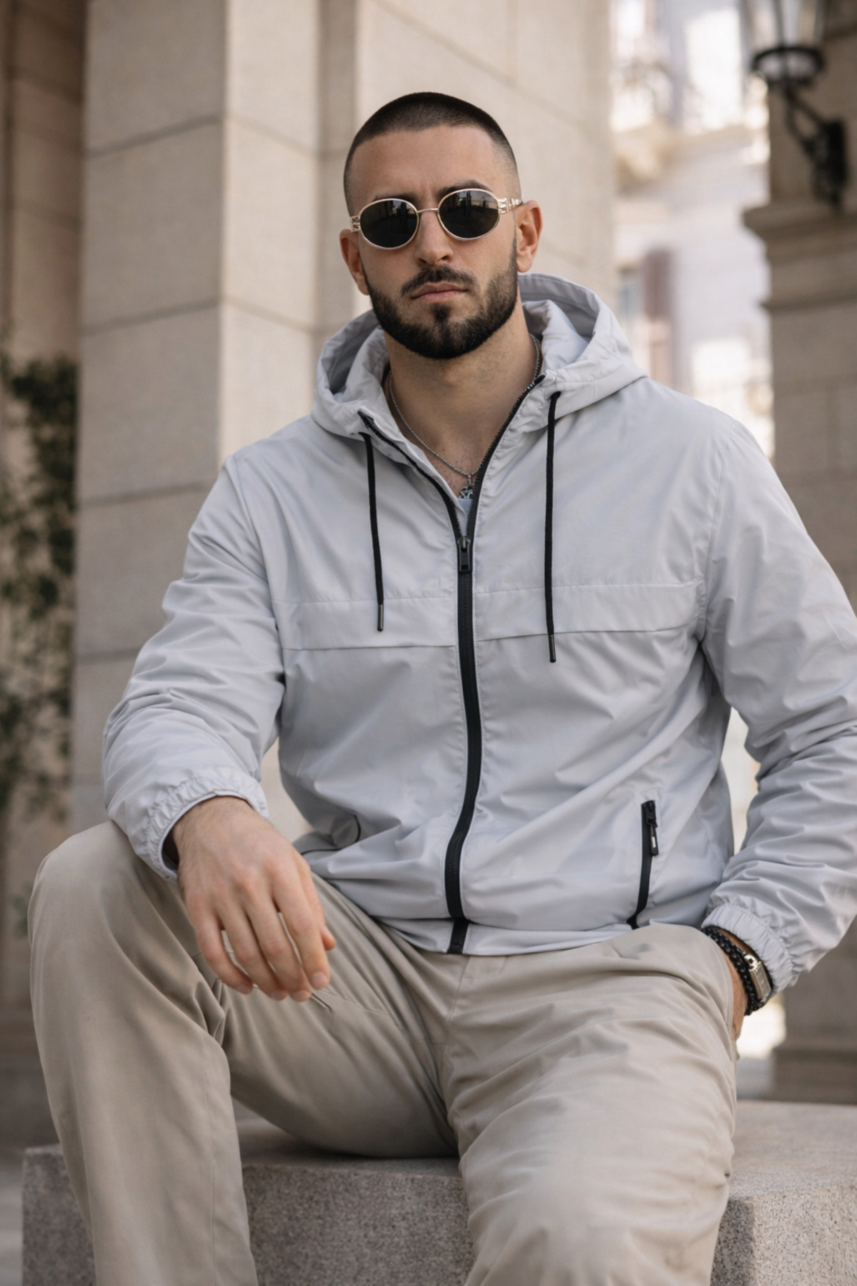 Erkek Trend Premium Kapşonlu Gri Yağmurluk & Rüzgarlık — خاکستری Hacker-1-E0210-12 — تصویر 4 از 6