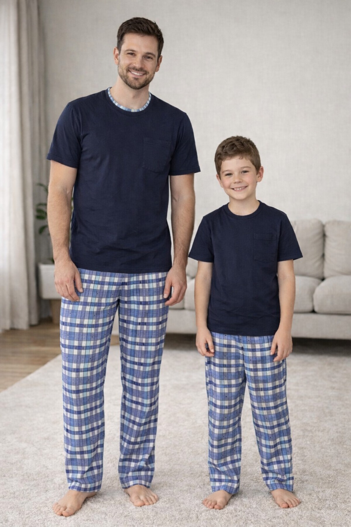rindahomewear Lacivert Kısa Kol Baba-Oğul Cepli Pijama Takım görsel 3