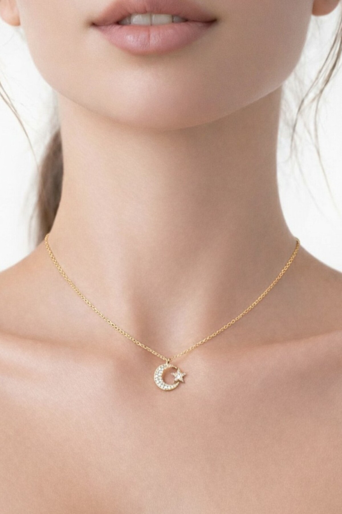 Moon Star Gold Color Women's Necklace