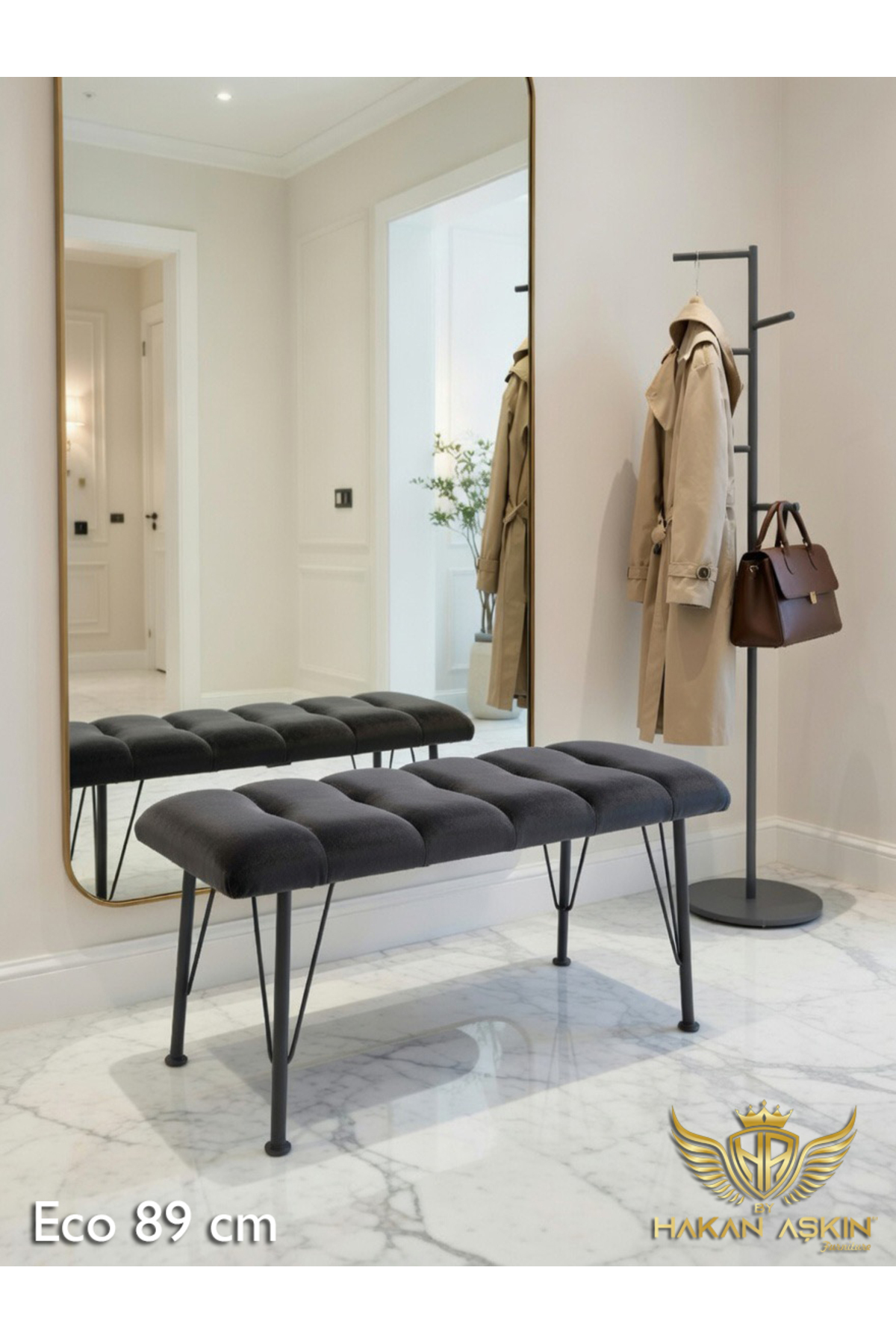 38x89 Cm ECO smoked Babyface Puff & Bench Single DARK SMOKED with metal legs