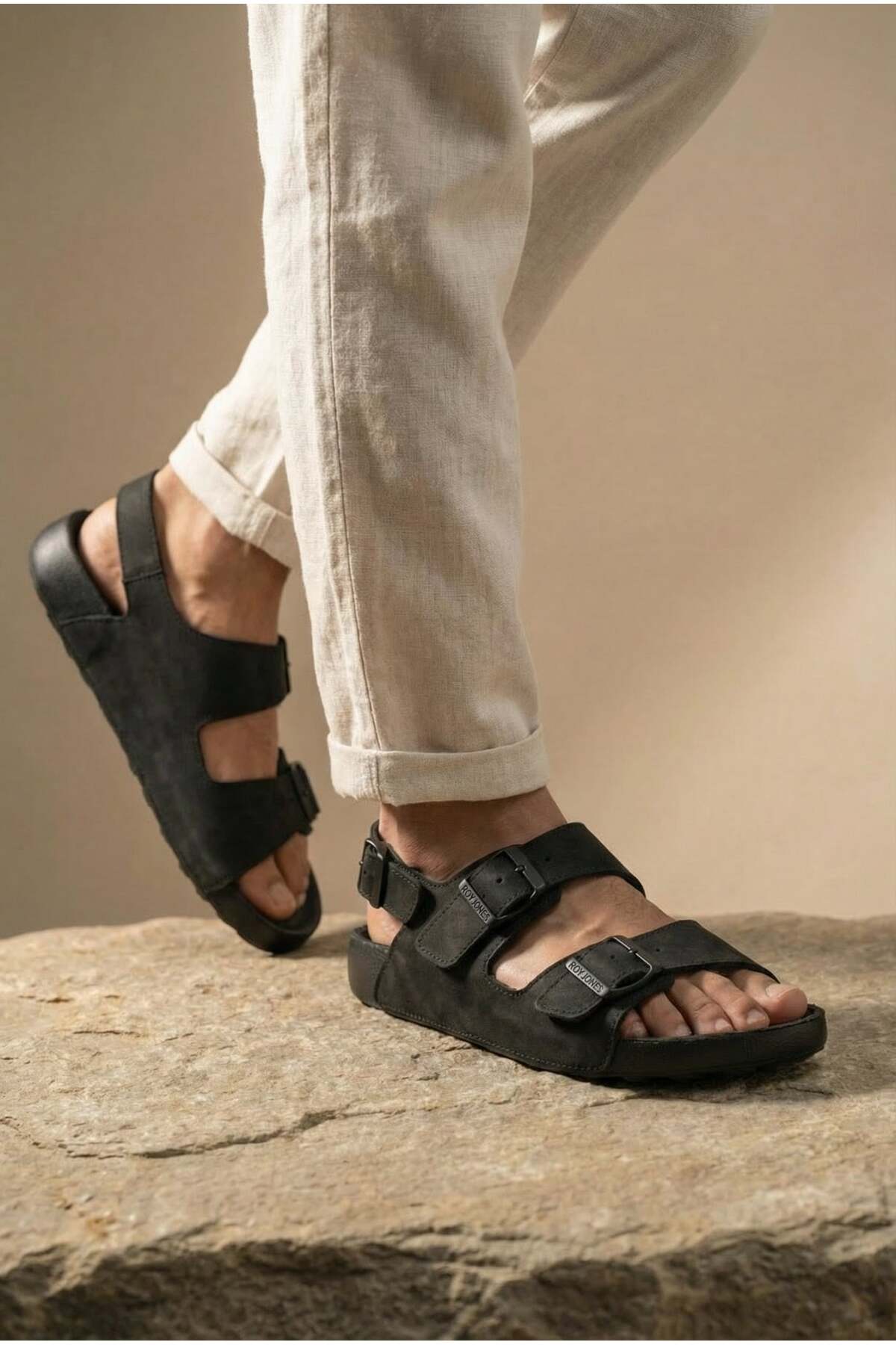Shoebuo Erkek Sandalet Terlik Çift Tokalı Anatomik Taban Rahat Günlük Yazlık Premium Şık Tasarım görsel 6