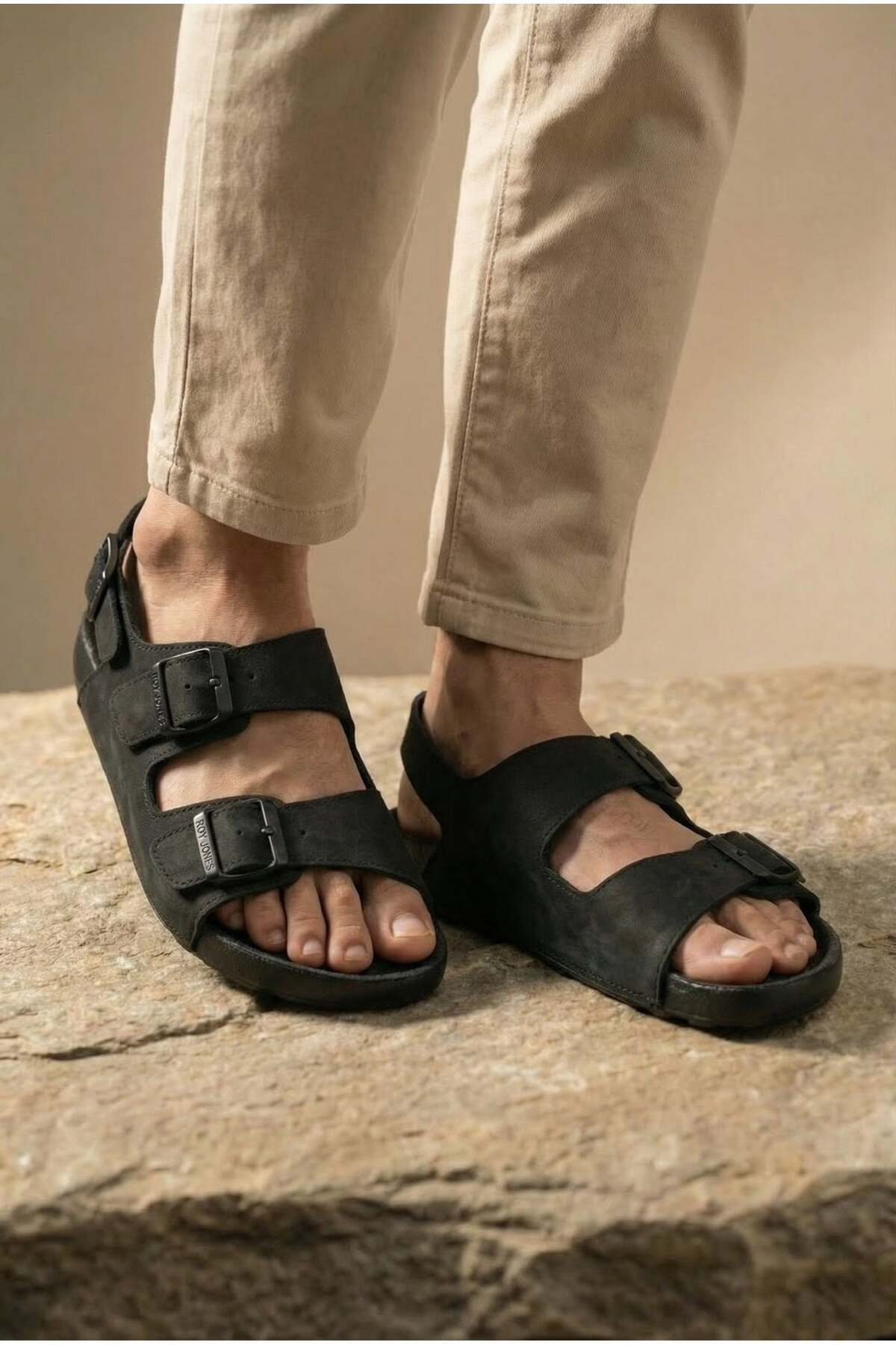 Shoebuo Erkek Sandalet Terlik Çift Tokalı Anatomik Taban Rahat Günlük Yazlık Premium Şık Tasarım görsel 7