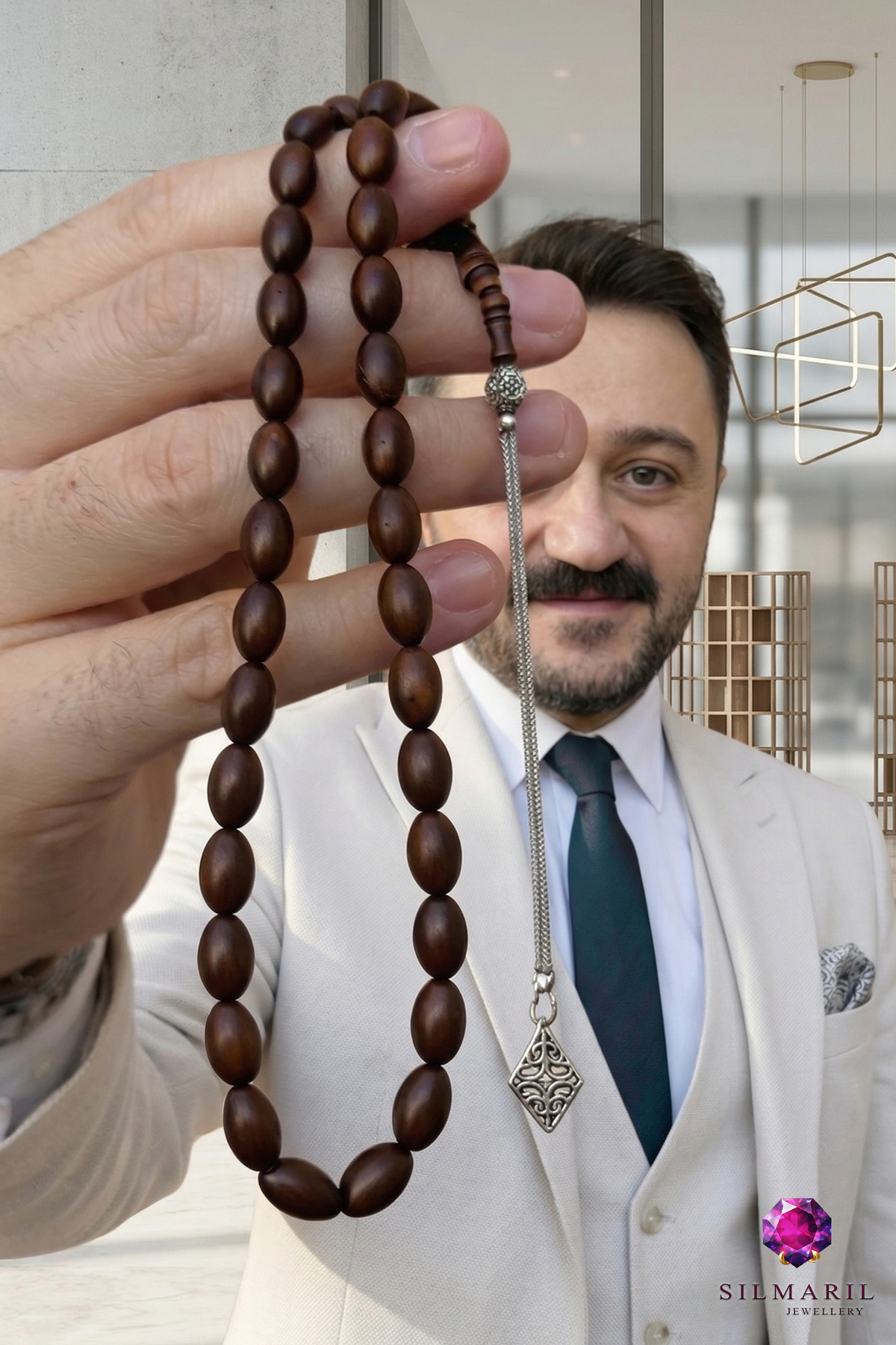 Yoğun Kuka Tespih Üçgen Figürlü Sistemli Püskül Koleksiyonluk Erkek Aksesuar Doğal — Silmaril Store