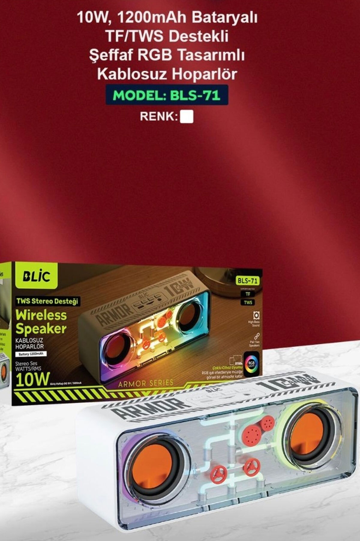Blic Armor Series BLS-71 Şeffaf Mecha RGB Işıklı 10W Kablosuz