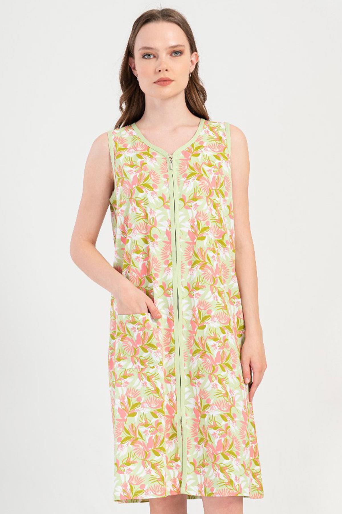Women's Large Strap Zippered Green Dress C6T6N1804