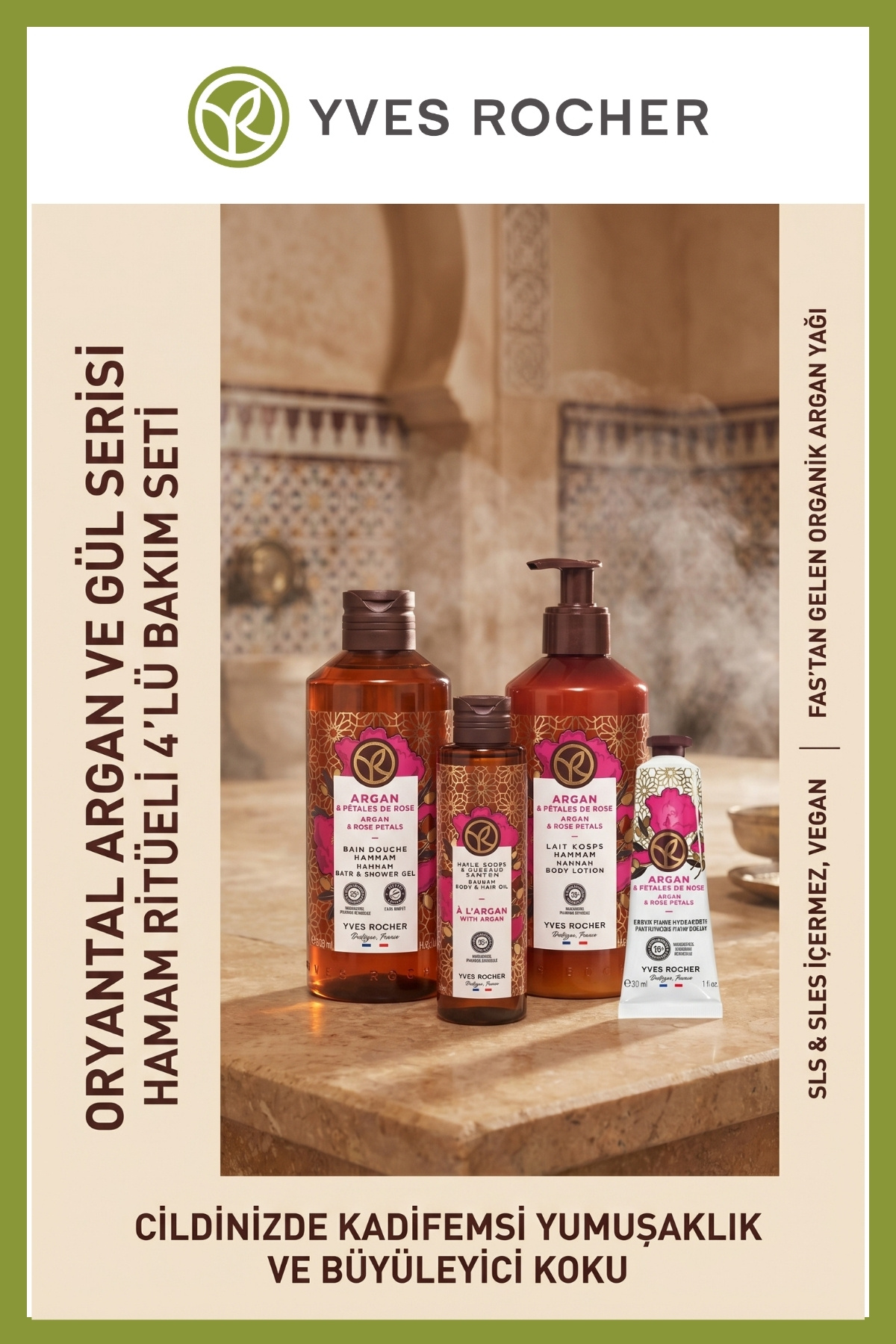 Yves Rocher Oryantal Argan Gül Bakım Seti Duş Jeli 400 ml Losyon