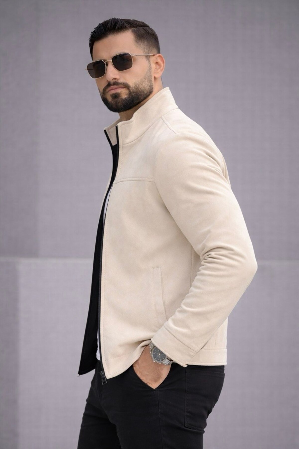 BASEL.CO Slim Fit Dik Yaka Mevsimlik Süet Ceket görsel 3