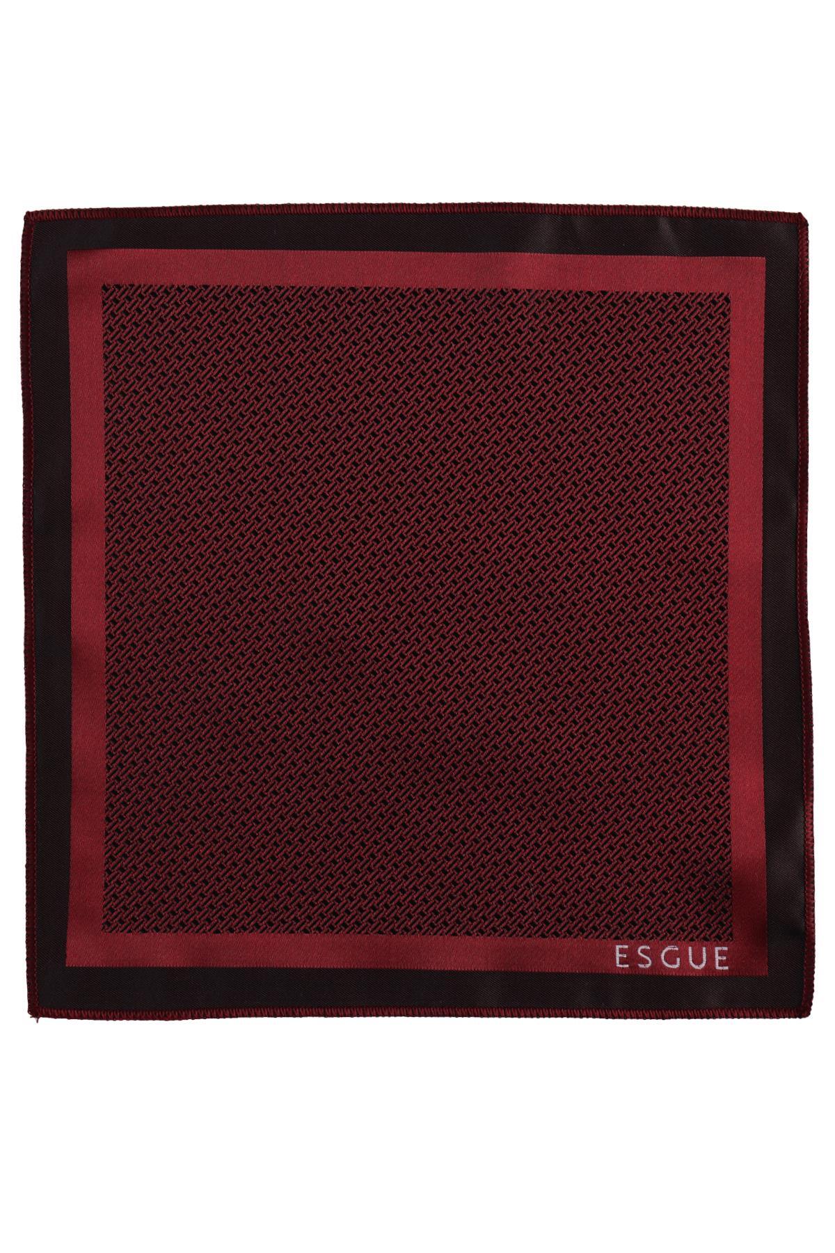 Esgue Hand Made 6 cm Slim Mini Desenli Bordo Siyah Renk Mendilli İnce Kravat görsel 6