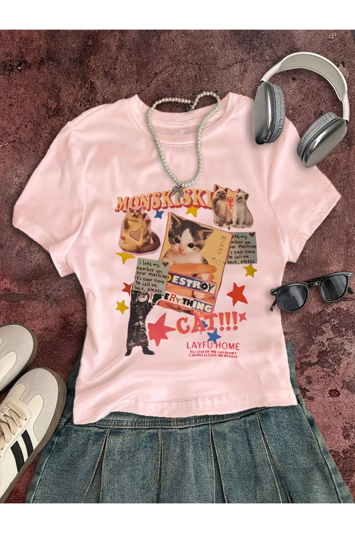 Belt Size Retro Monskiski CatCrop Blouse