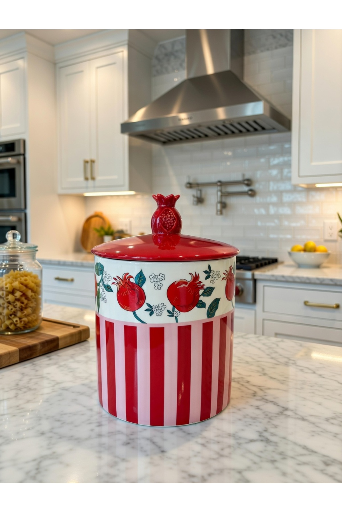 2800 ml Porselen Kavanoz Narlı | Kapaklı Büyük Boy Saklama Kabı