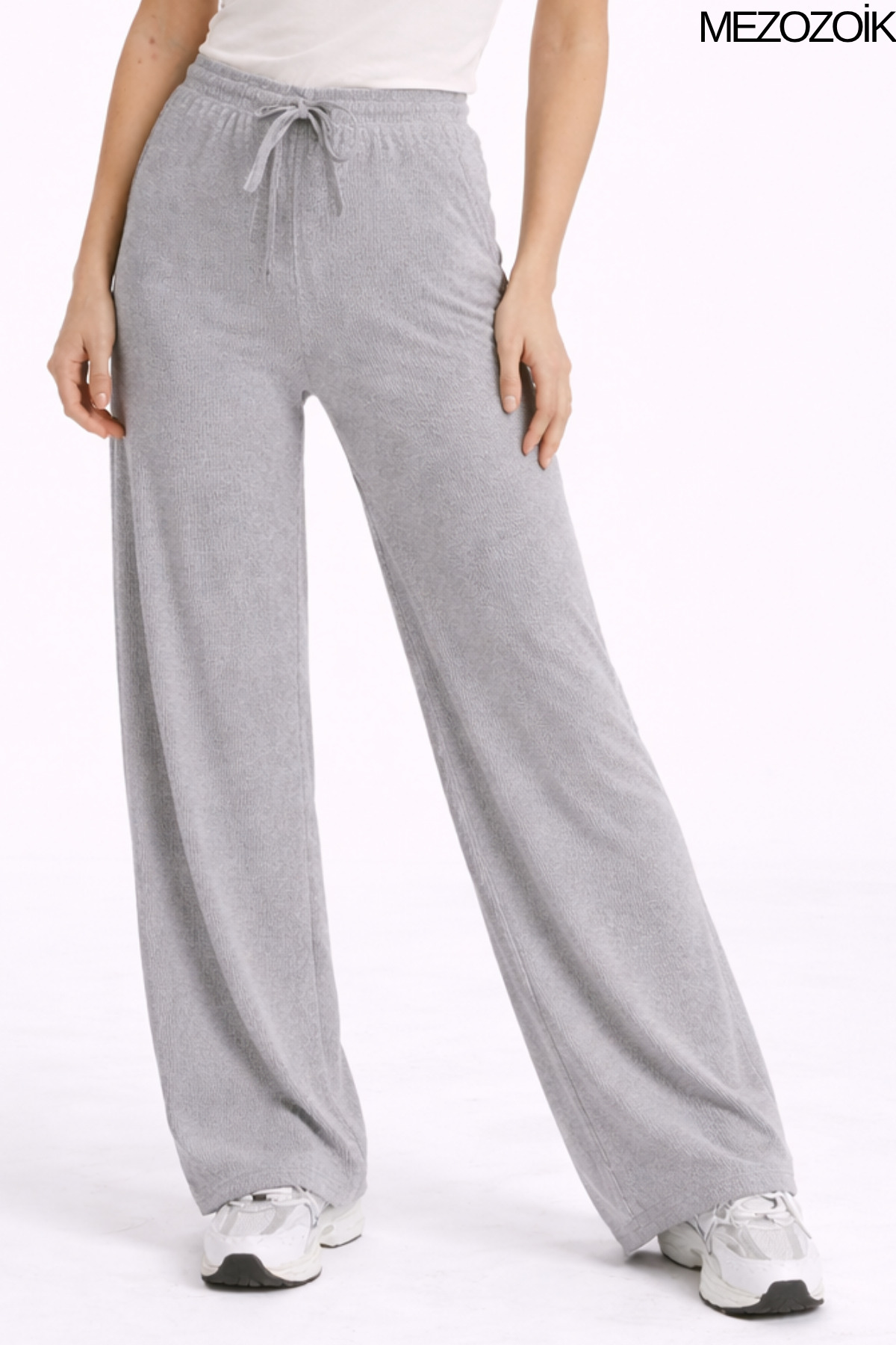 mezozoik Women's Wrinkled Fabric High Waist Loose Ribbed Summer Palazzo Trousers Wide Leg Comfortable Casual