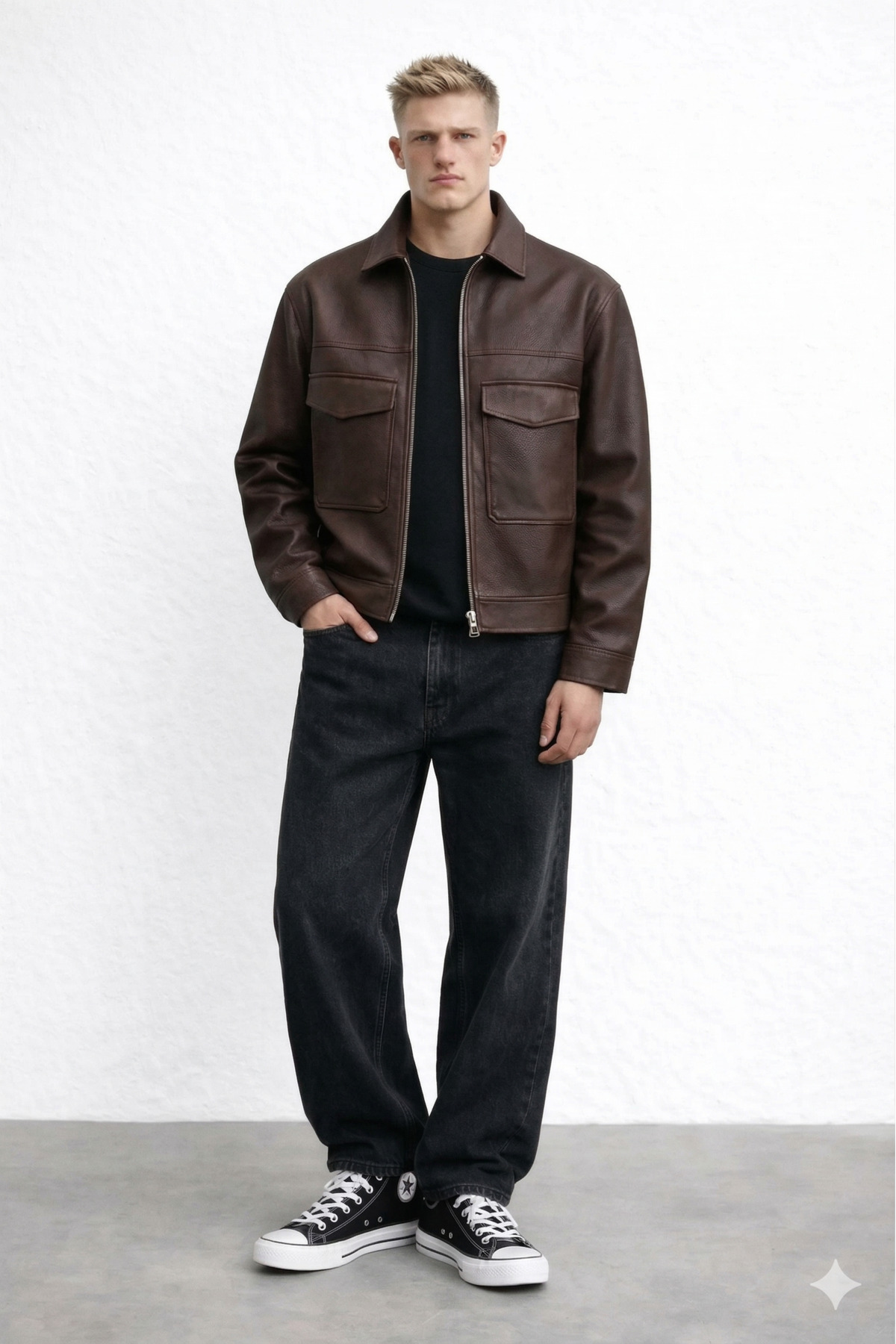 KOCCİ BUTİK  ZRA Model Yeni Sezon Yarım Oversize Dört Mevsim Trend Erkek Deri Ceket Mont - Görsel 3