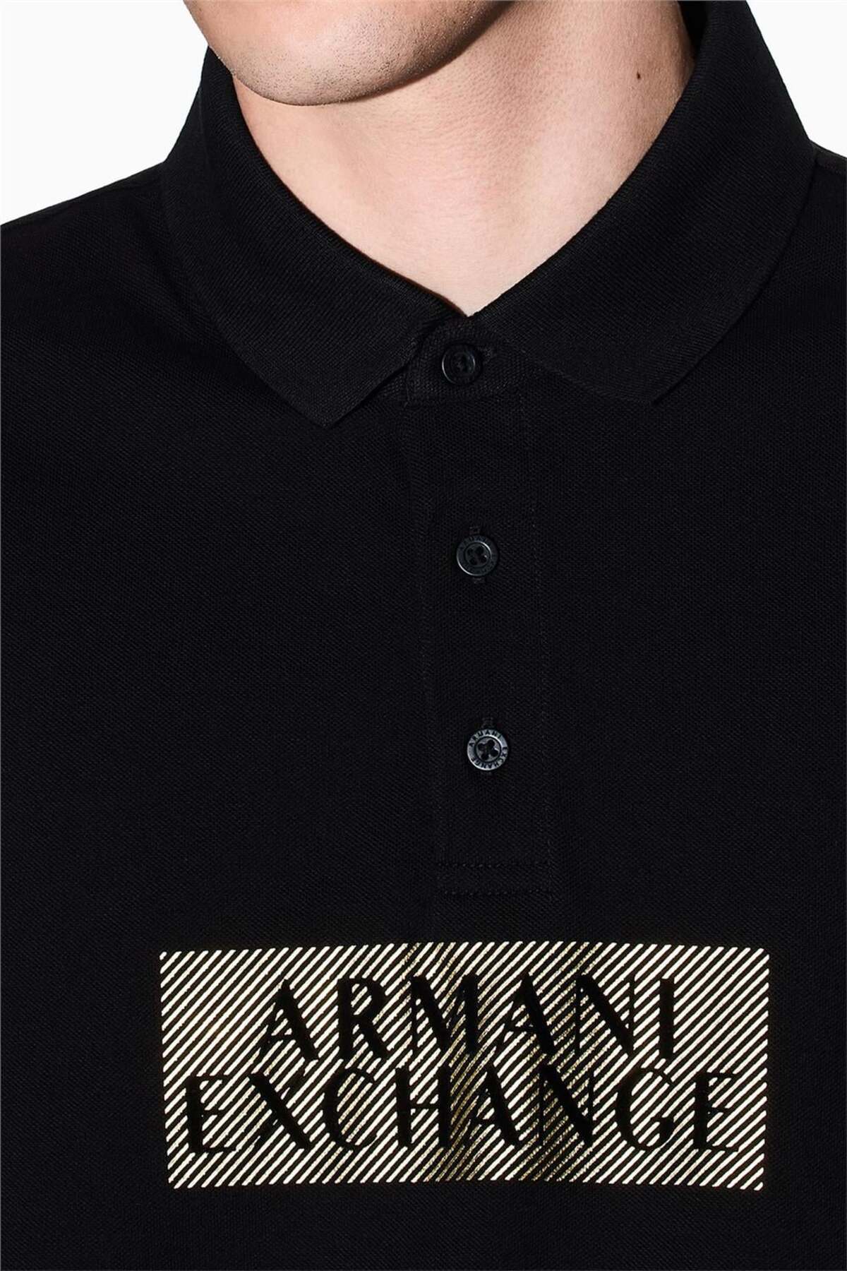 تی شرت یقه دار مردانه مشکی آرمانی اکسچنج پولوشرت Armani Exchange