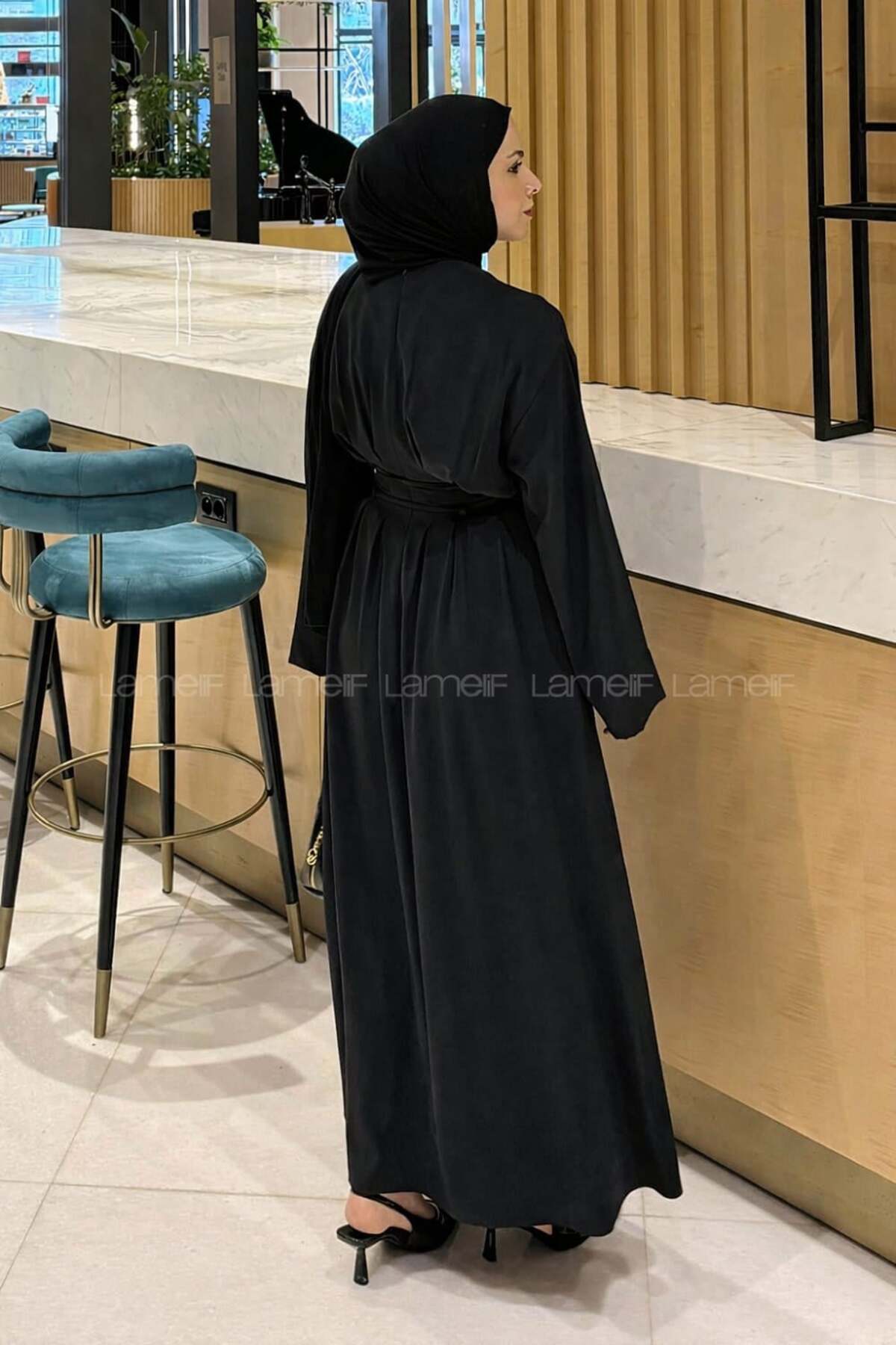 lamelif Nora Bağcıklı Tesettür Elbise Siyah görsel 3