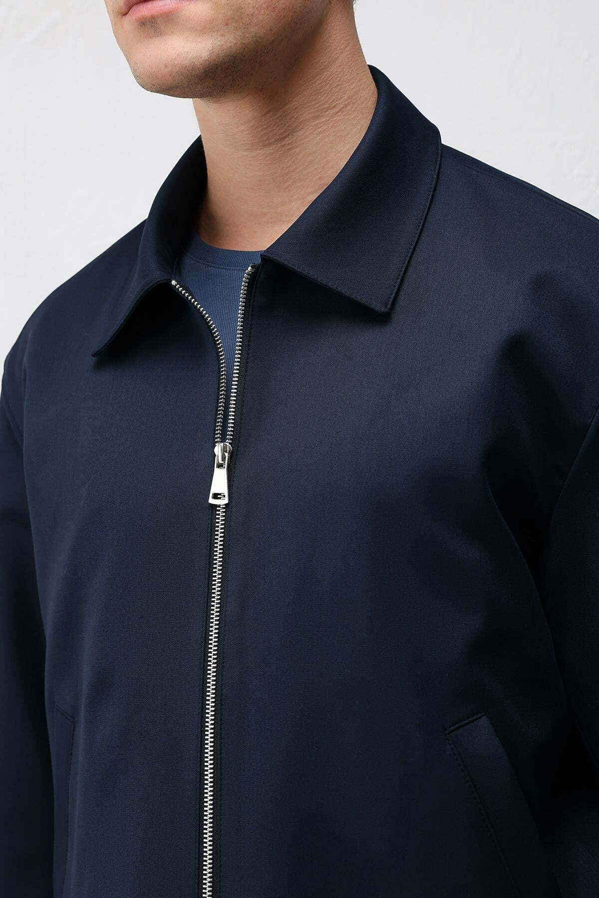 Antioch Lacivert Relaxed Fit Fermuarlı Erkek Mont görsel 4