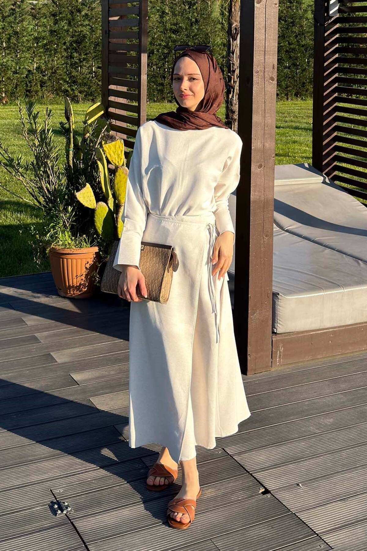 Lamelif Suit with Skirt Tie Detail Stone