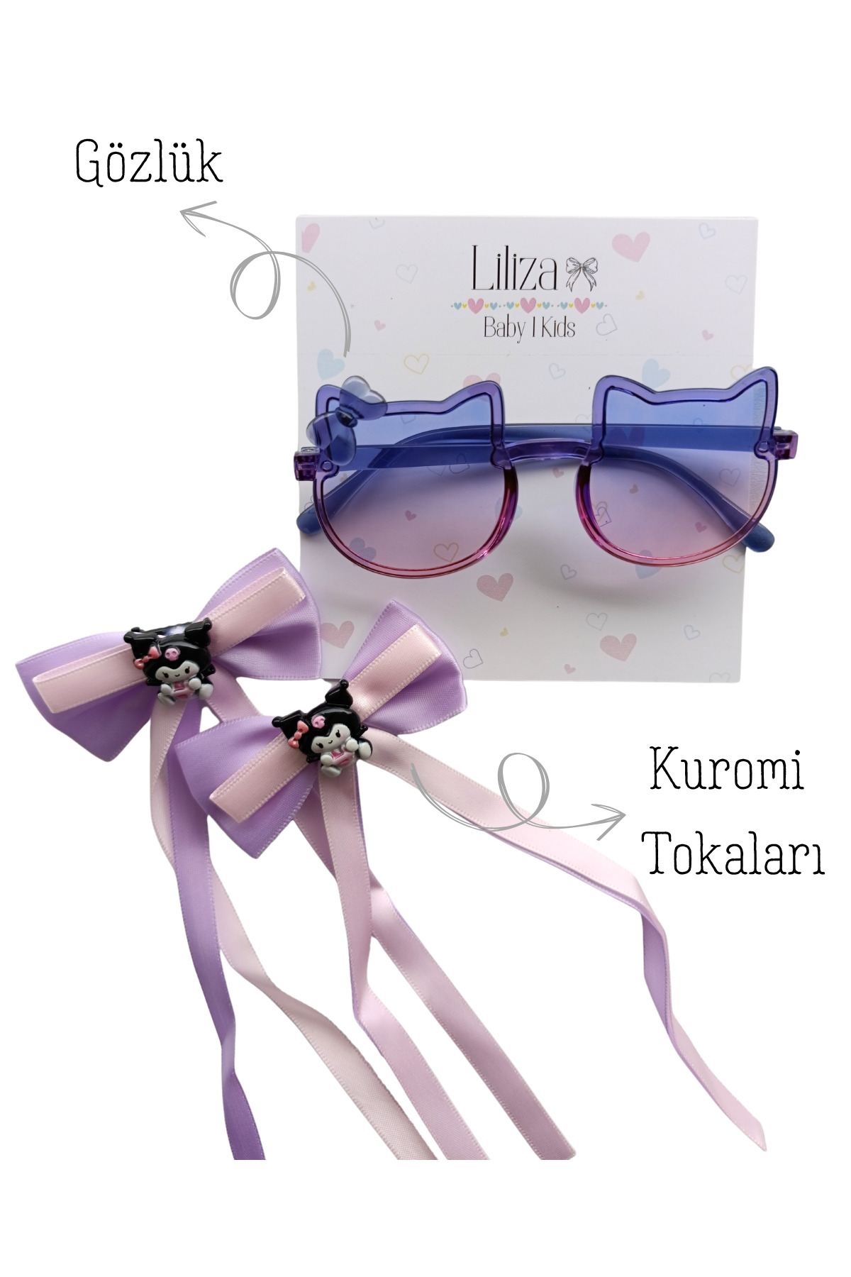 Liliza Accessories Kuromi Lila Pembe Siyah Objeli Kurdele 2li