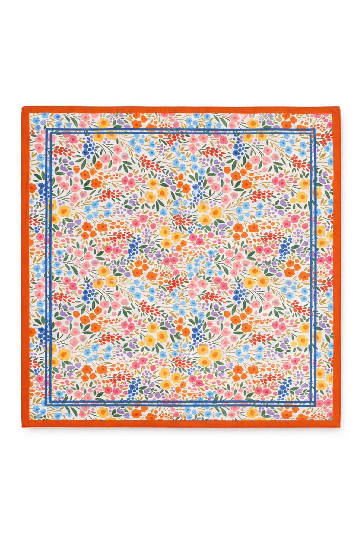 Turuncu Çiçek Desenli 55x55 cm Fular – Renkli Yazlık Kadın Boyun Fuları