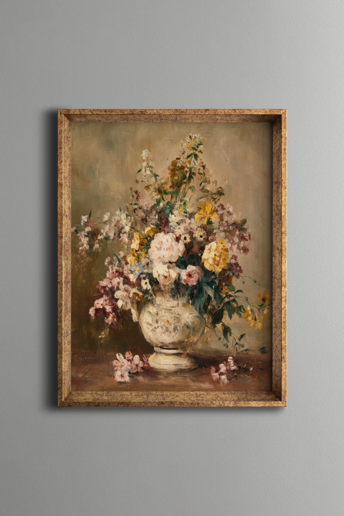 Flower Bouquet in a Vase – Vintage Patterned Frame – Slim Model