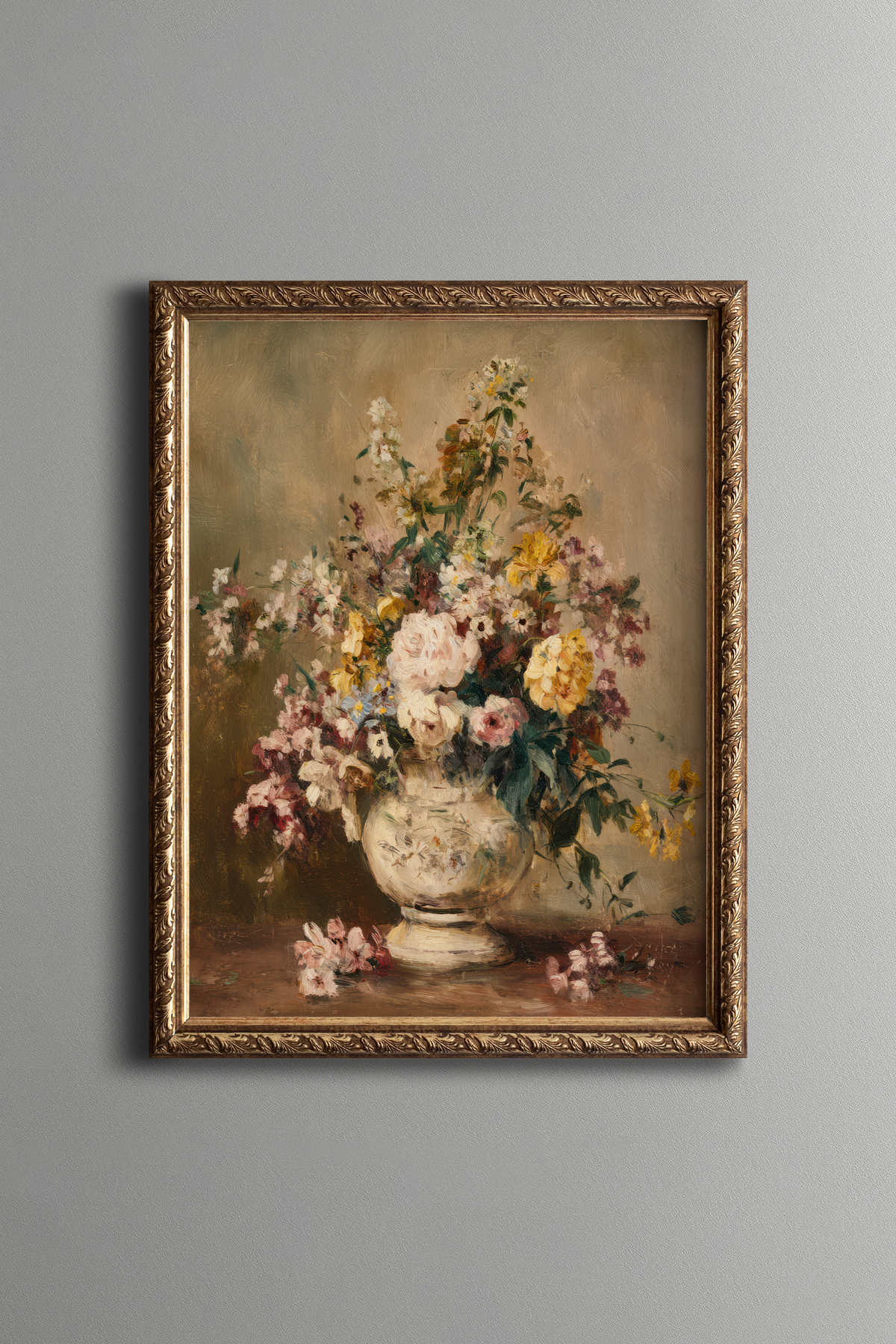 Flower Bouquet in a Vase – Vintage Patterned Frame – Slim Model