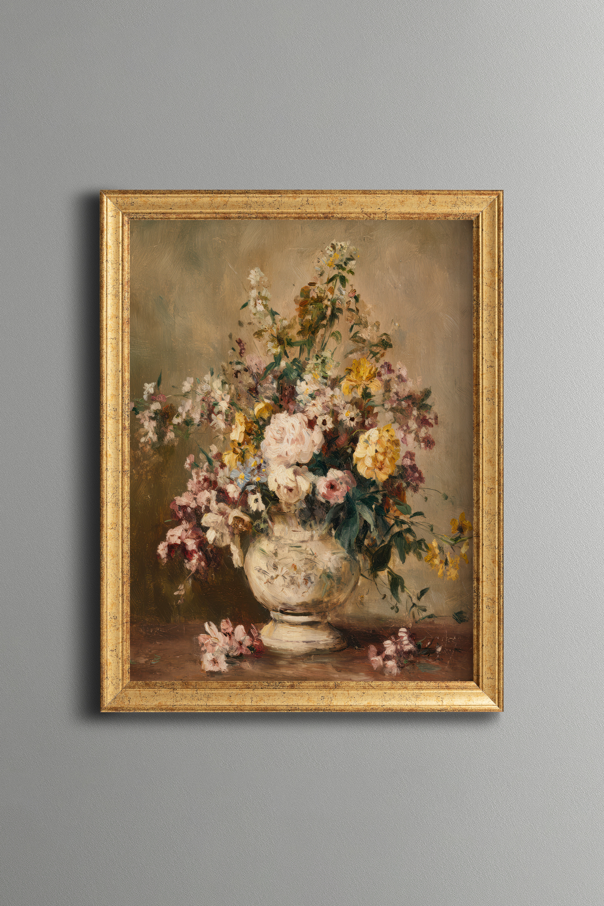 Flower Bouquet in a Vase – Vintage Patterned Frame – Slim Model