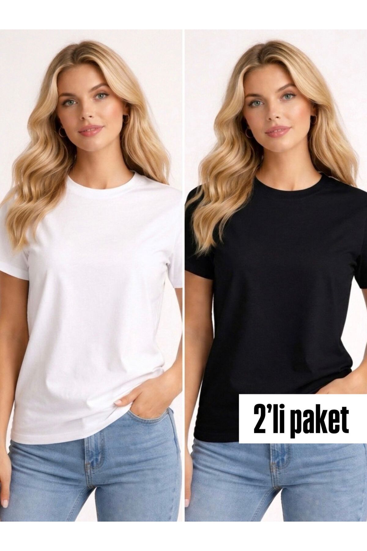 BEHLIVE Kadın Klasik T-Shırt %100 Pamuk
