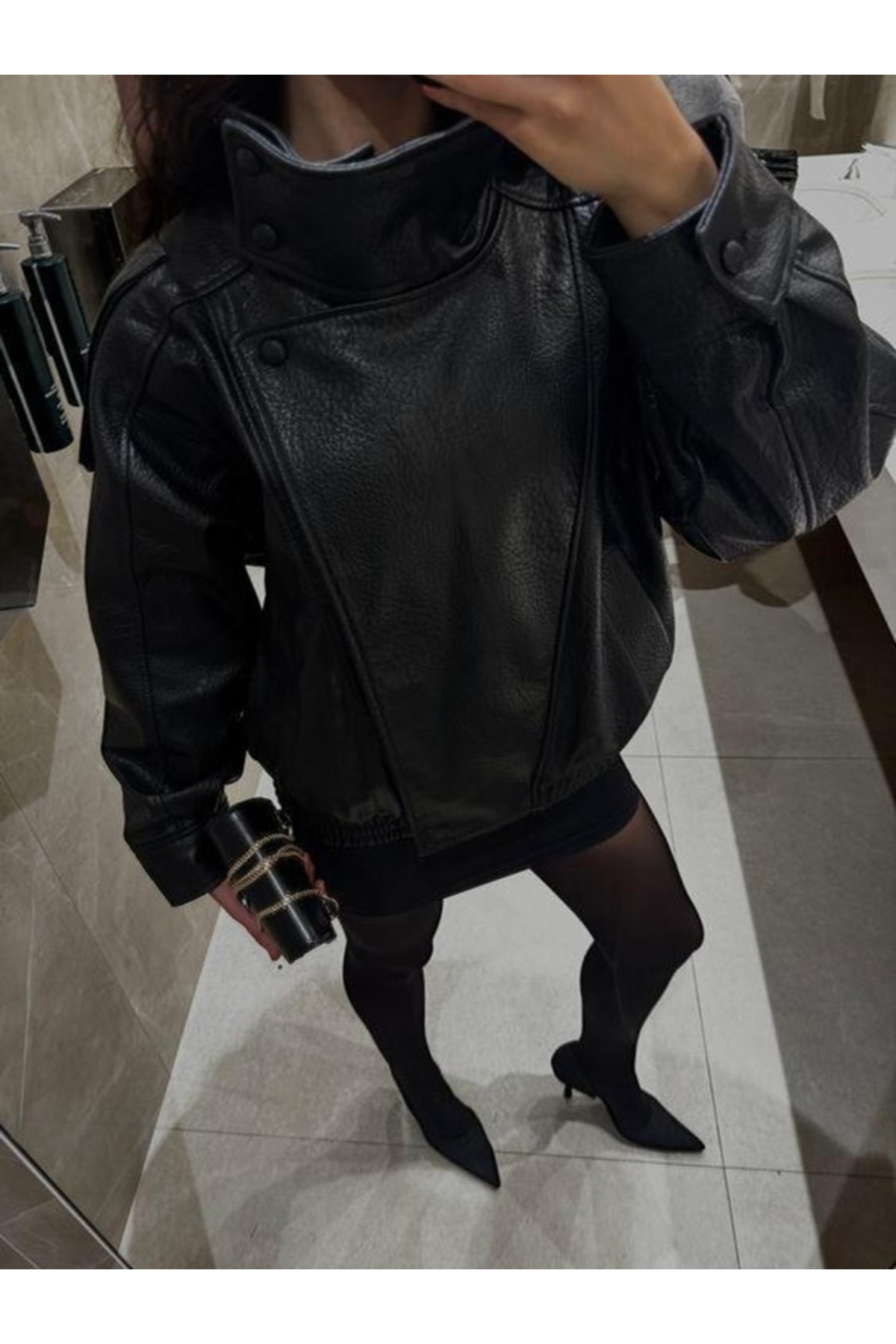 Rhythm London Textile ZR Dik Yaka Orj. Desen Yumuşak Tuşeli Deri Ceket görsel 7