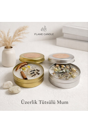 FLAME CANDLE HANDMADE CANDLES 2'li Dekoratif Hediyelik Teneke Mum , Üzerlik T...