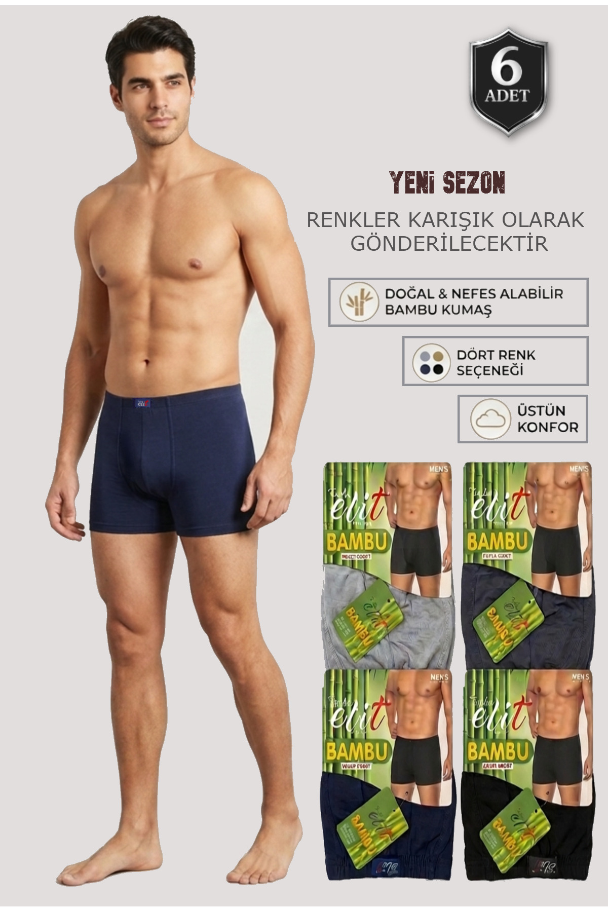 Tutku Erkek Bambu Boxer 6’lı Ekonomik Paket, Nefes Alan, Terletmeyen, Esnek ve Rahat İç Çamaşırı-1254