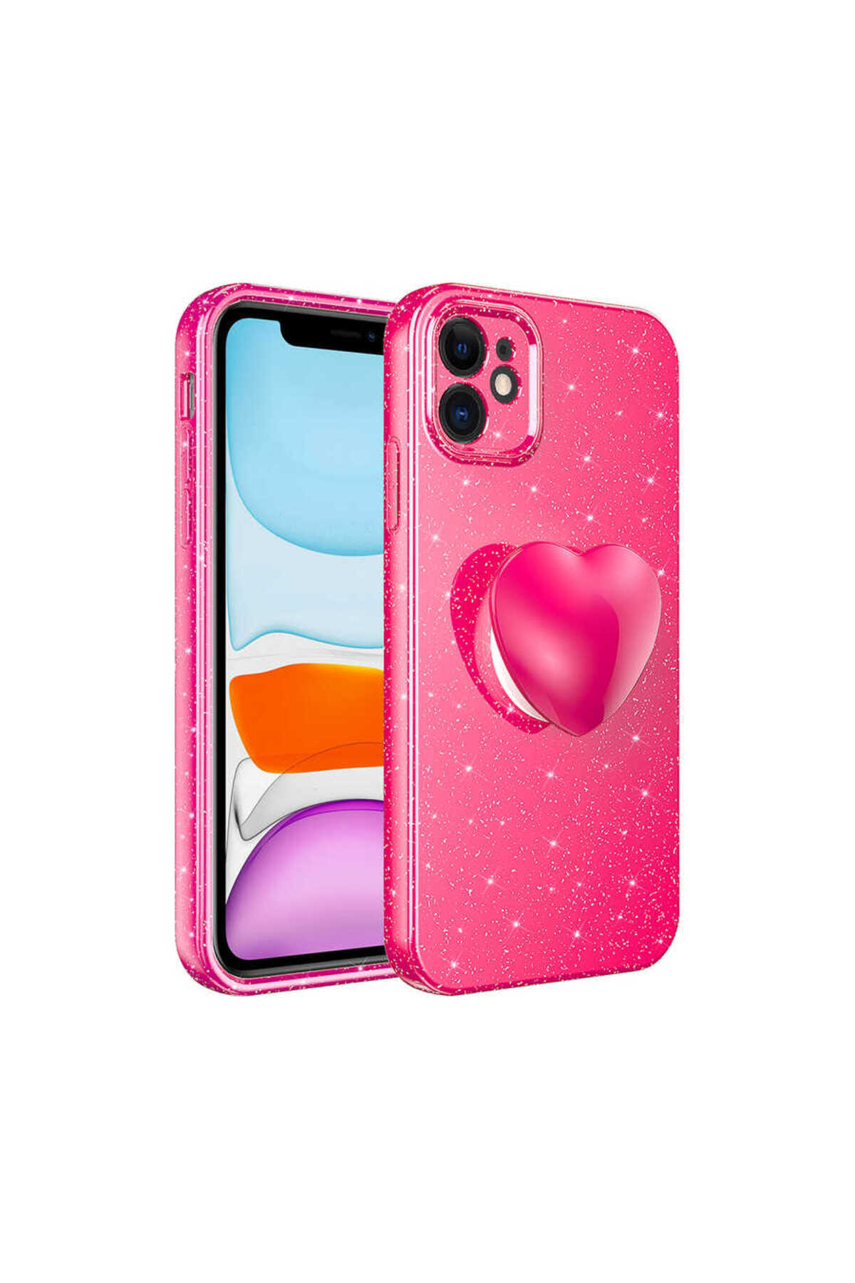 iPhone 11 Uyumlu Kamera Korumalı Simli Pop Soketli Lüks TGCO Koton Soketli Kılıf-Pembe Koyu