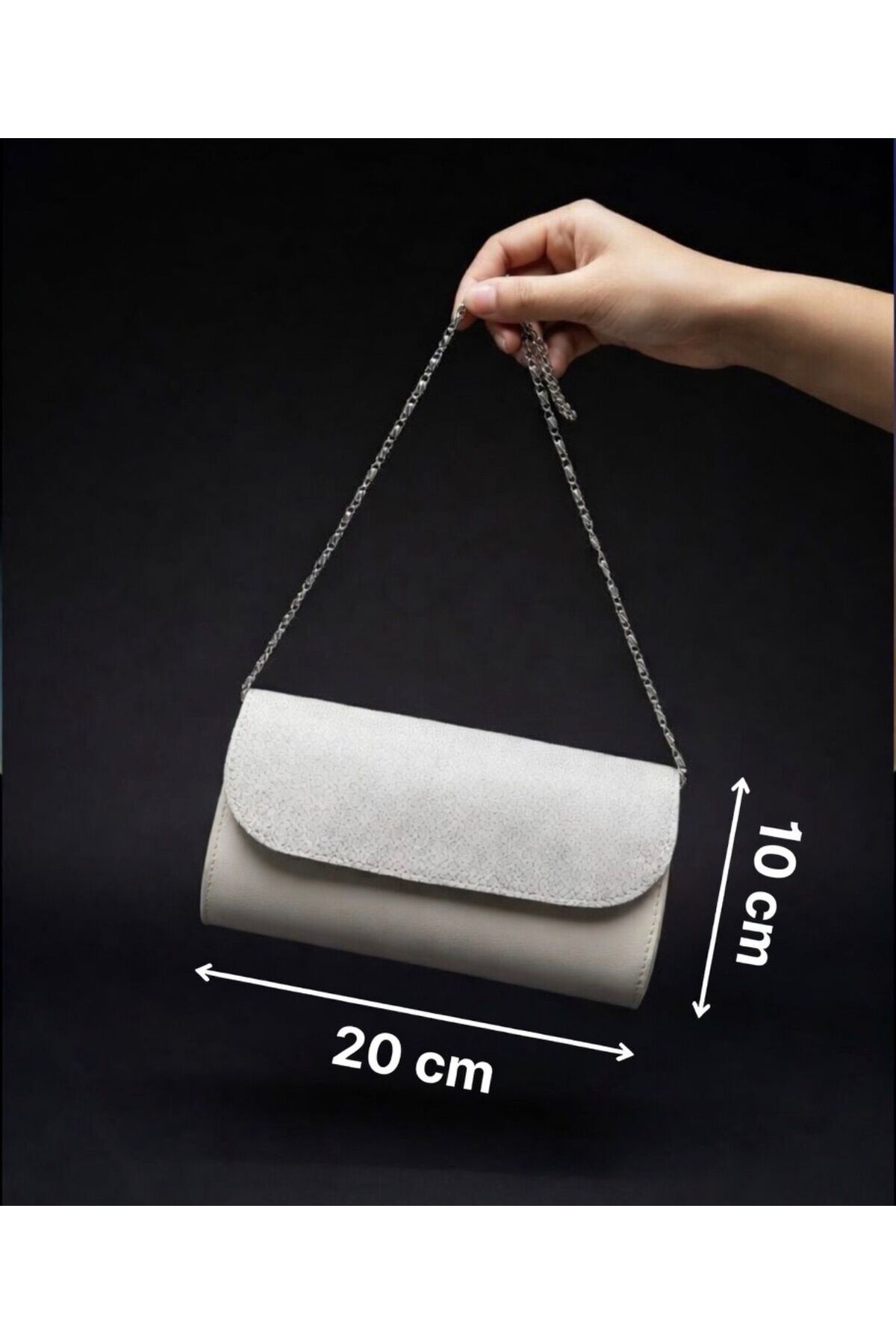 addy Luna clutch Beyaz Taşlı Görünümlü Zincirli Abiye Çanta görsel 4