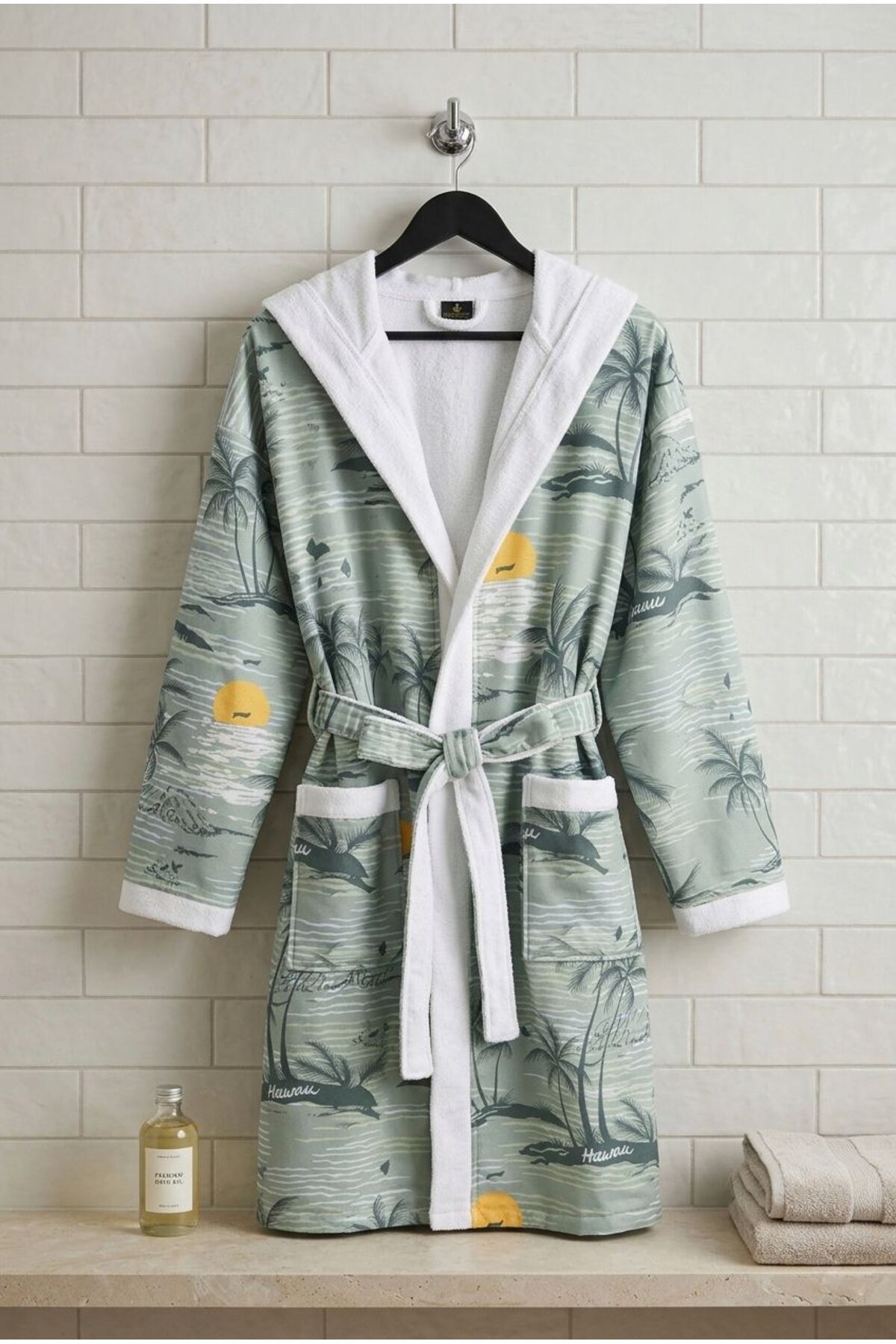 Retro Island Cotton Patterned Hooded Bathrobe