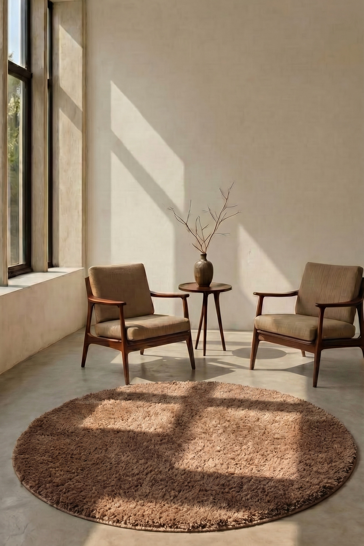 Round Mest Brown Premium Velvety Carpet Living Room-Living Room-Kitchen-Non-Slip Base-Washable