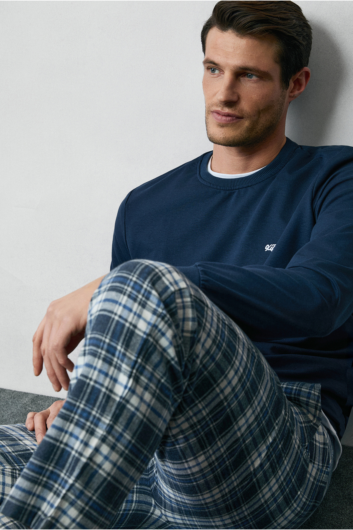 Kiğılı  Pamuk Ekose Örme Çantalı Pijama - Eşofman Altı - Görsel 2