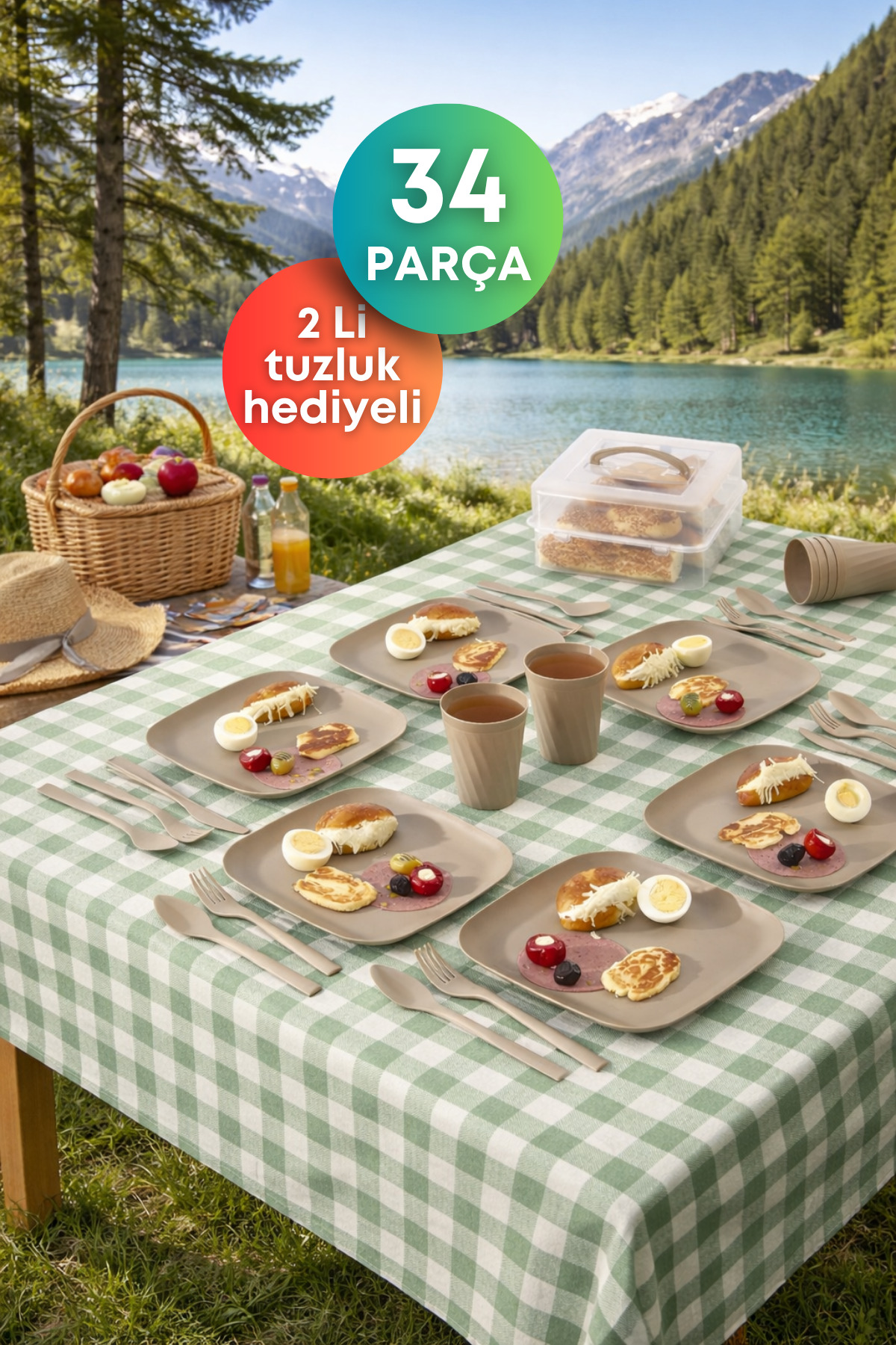 MARIKA 2点セット GRİMOR Life 34 Parça 6 Kişilik Taşınabilir Piknik Seti – Saklama