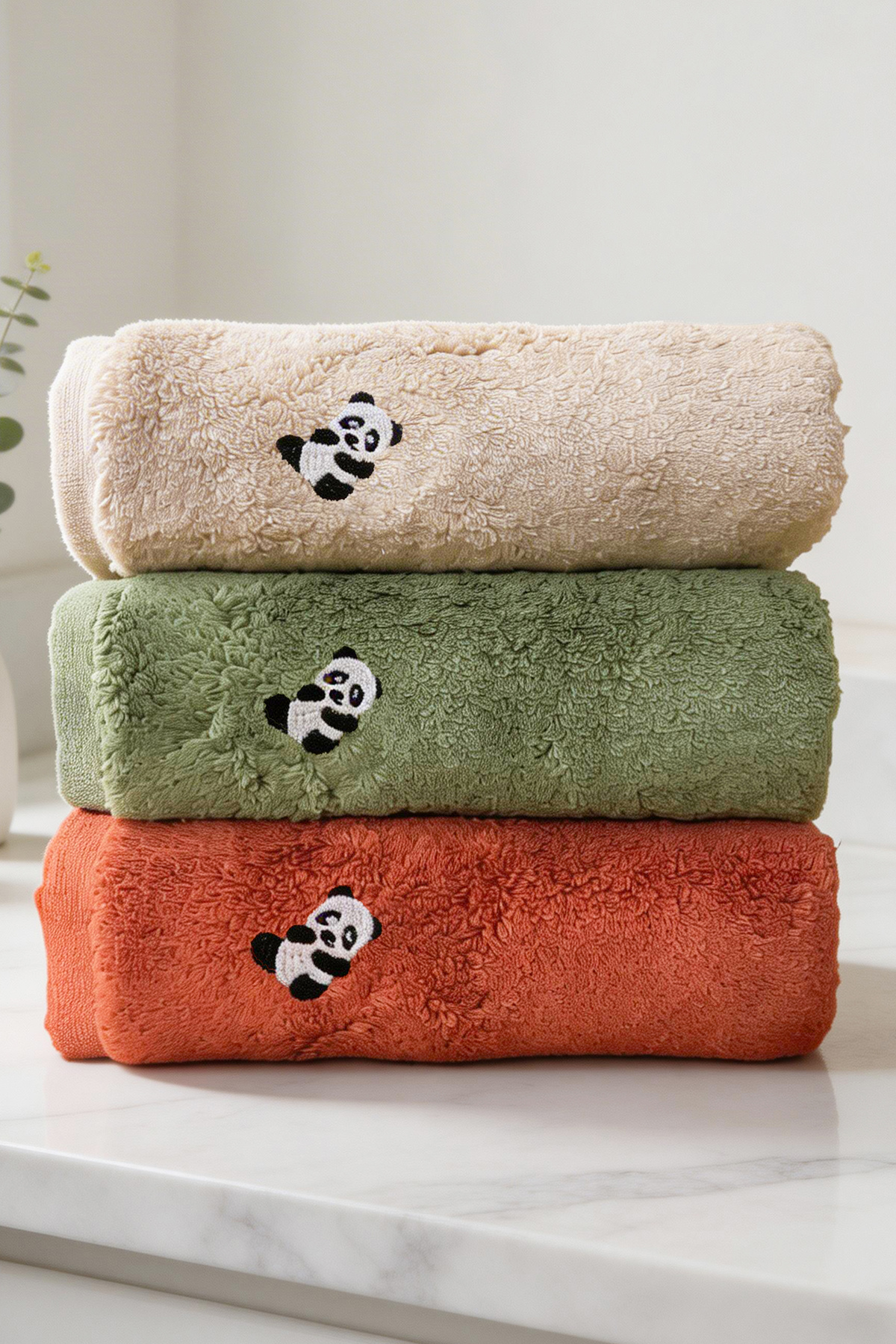 Lora 3-Piece 50x90 100% Cotton Embroidered Hand-Face-Hair Towel Set | Premium, Soft, Absorbent and Durable