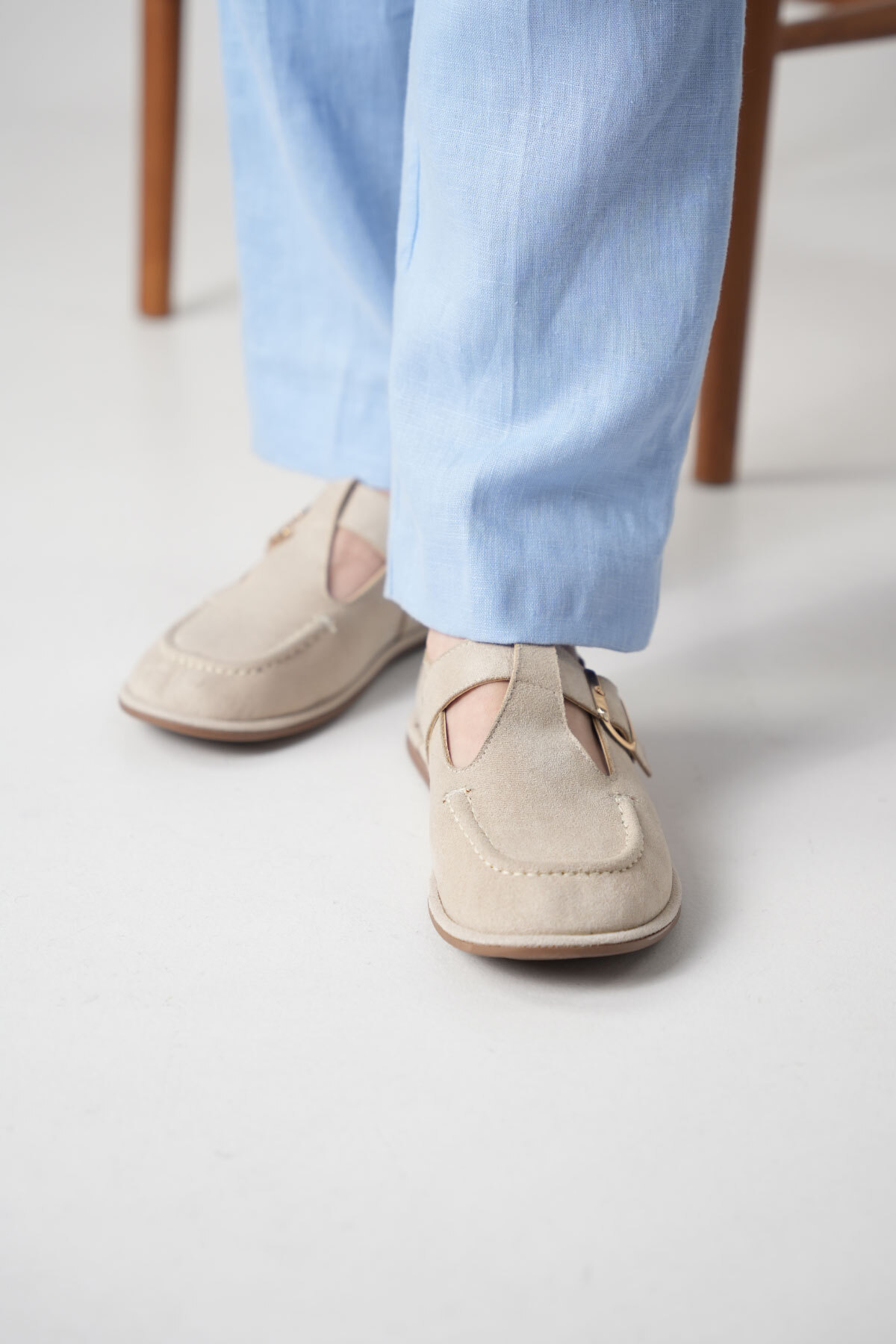 DAD WOLF Kadın Süet Tokalı Mary Jane Loafer Babet, Günlük Rahat Yeni Sezon Düz Taban Kemer Toka Detaylı görsel 6