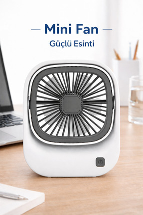 Dexmon Mini Masaüstü Fan Şarjlı Sessiz Güçlü Kademeli Ofis Ev Oda Tipi Vantil...