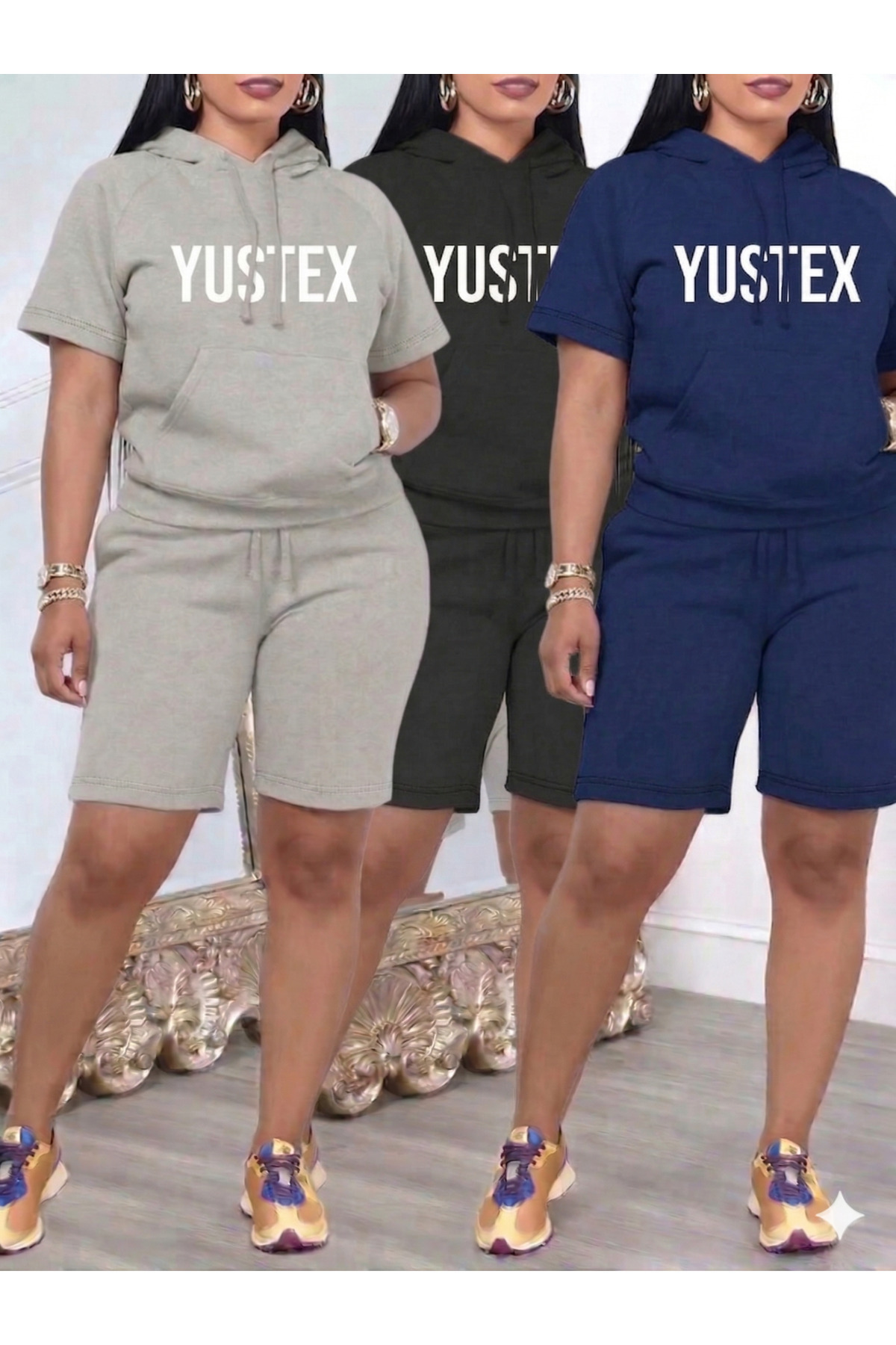 yx yustex sport Ženski set od 3 kratke hlače - crne, sive, tamnoplave, visoko...