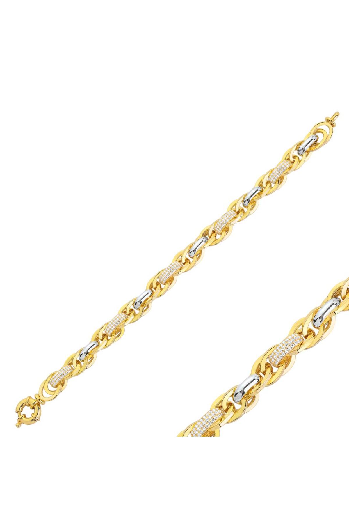 innuendo jewelery 925 Ayar Gümüş Altın Kaplama Zirkon Taşlı Lüks Halka Zincir Bileklik görsel 4