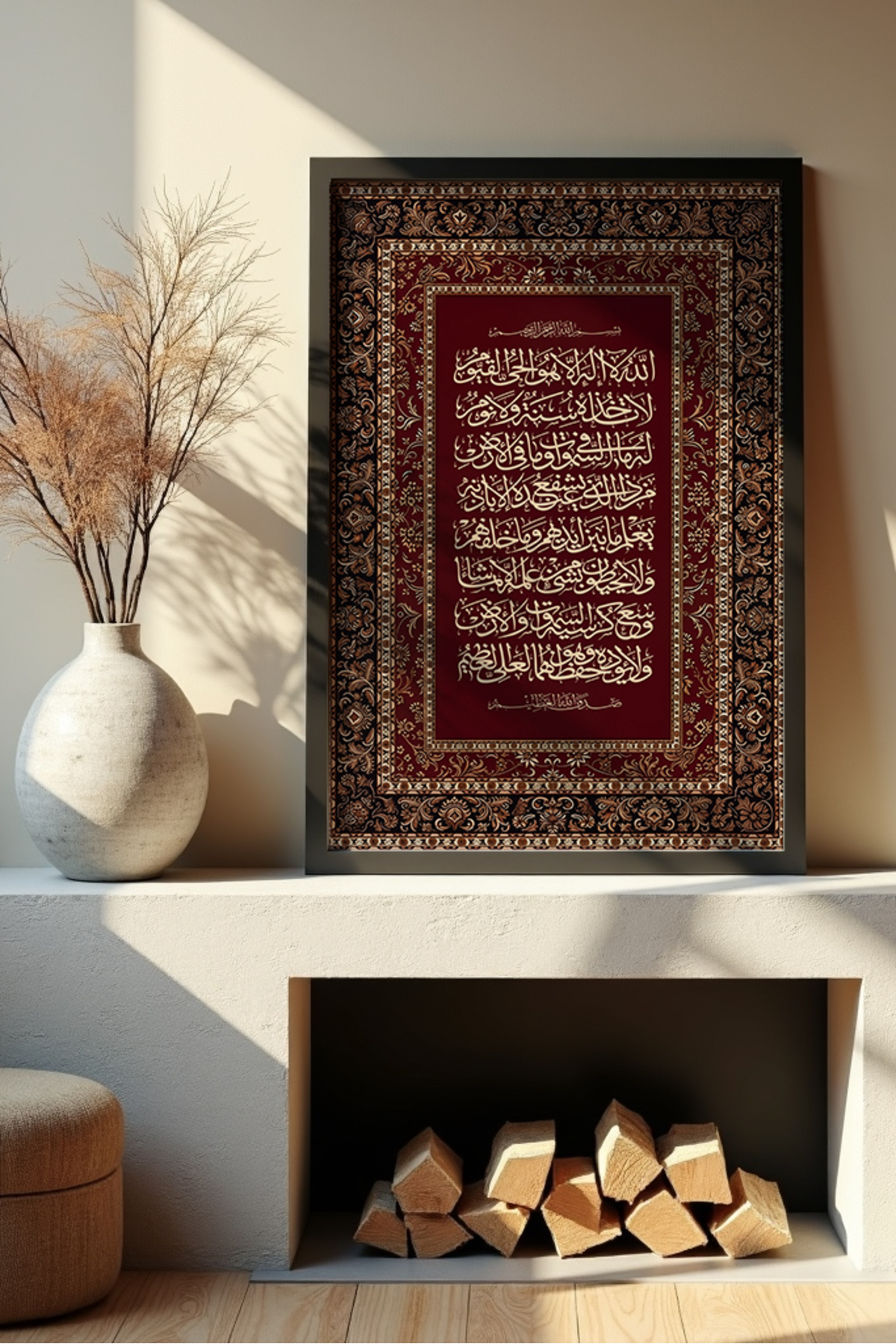 Black Framed Ayetül Kürsi Table - Ayetül Kürsi - Premium Religious Table - Luxury Table - Islamic Table