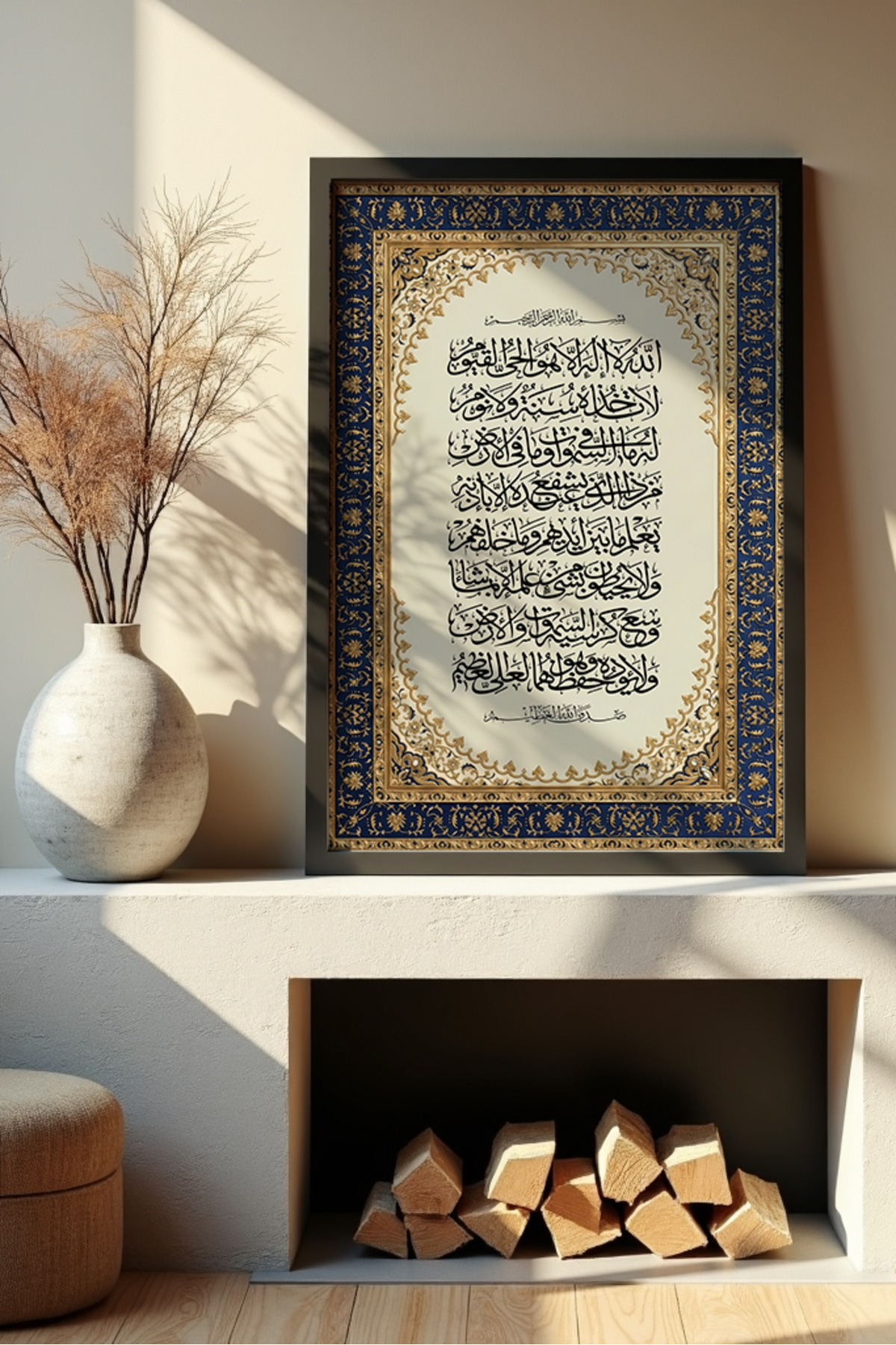 Black Framed Ayetül Kürsi Table - Ayetül Kürsi - Premium Religious Table - Luxury Table - Islamic Table