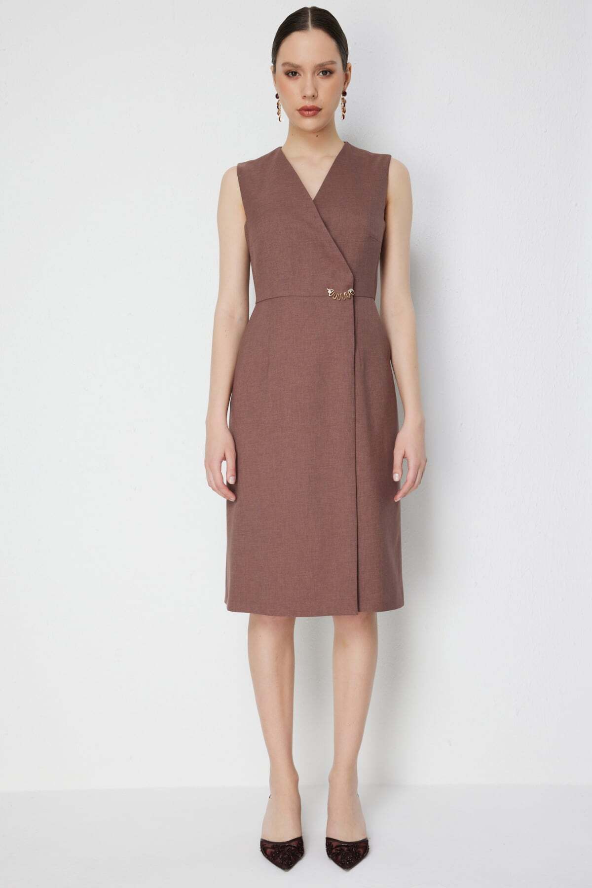 Double Breasted Midi Dress with Metal Accessories