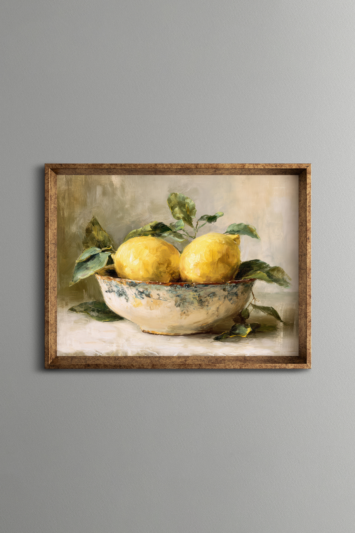 Yellow Lemons and Ceramic Bowl - Vintage Patterned Frame - Slim Pattern