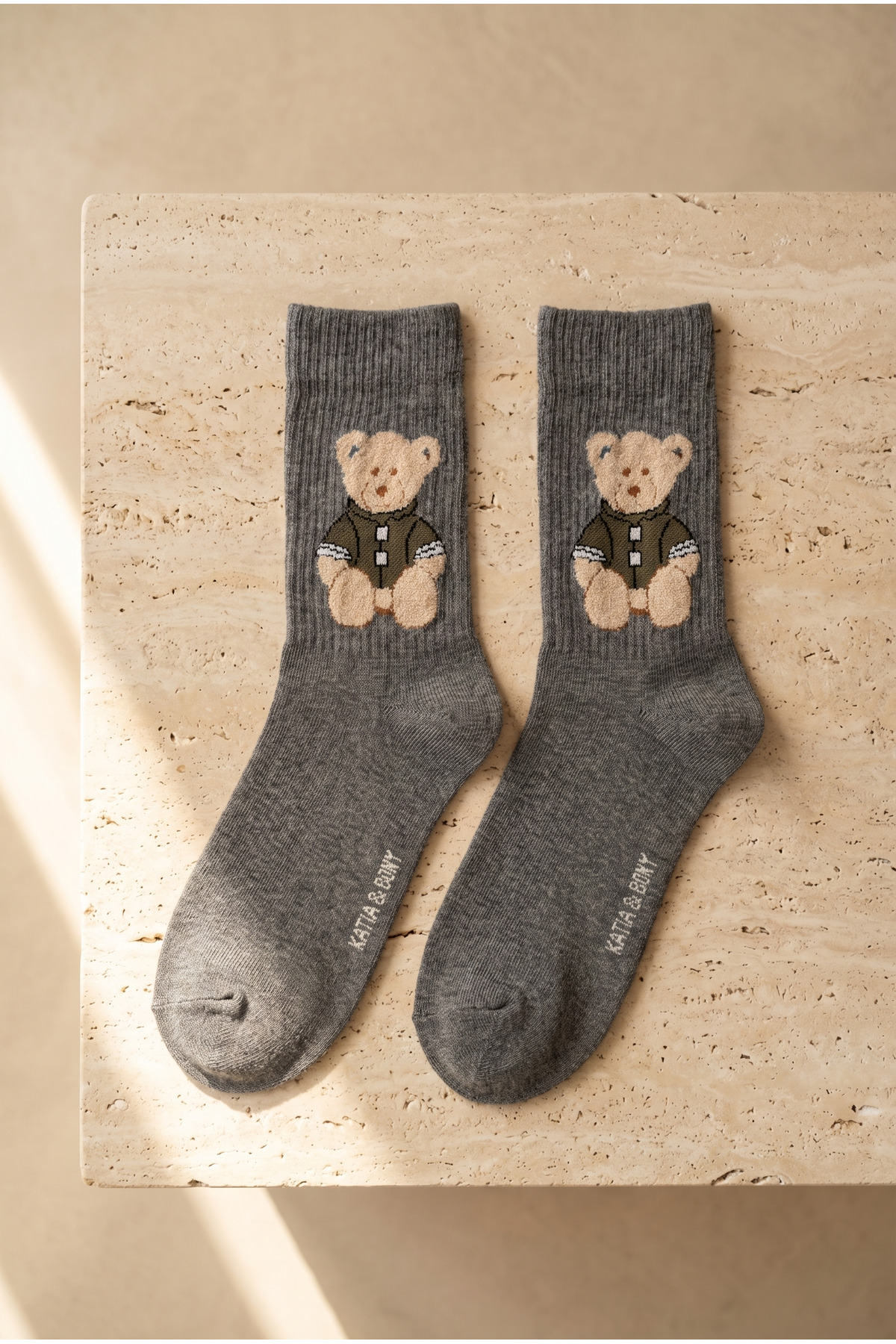 Katia&Bony Unisex Teddy Desenli Soket Çorap Gri görsel 3