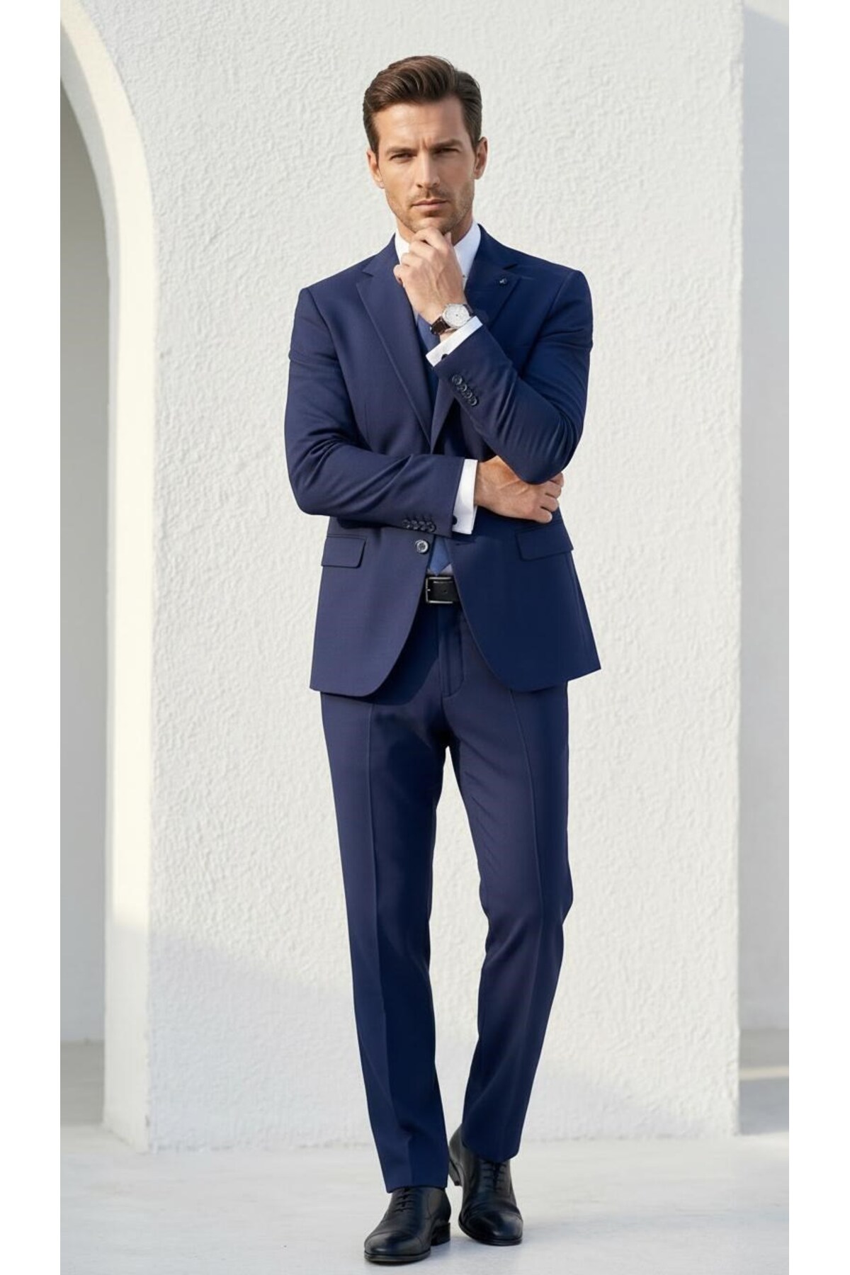 Plus Scorpion Erkek Klasik 2’li Takım Elbise 2 Düğmeli Slim Fit Esnek Kumaş Çift Yırtmaçlı 7 Drop görsel 2