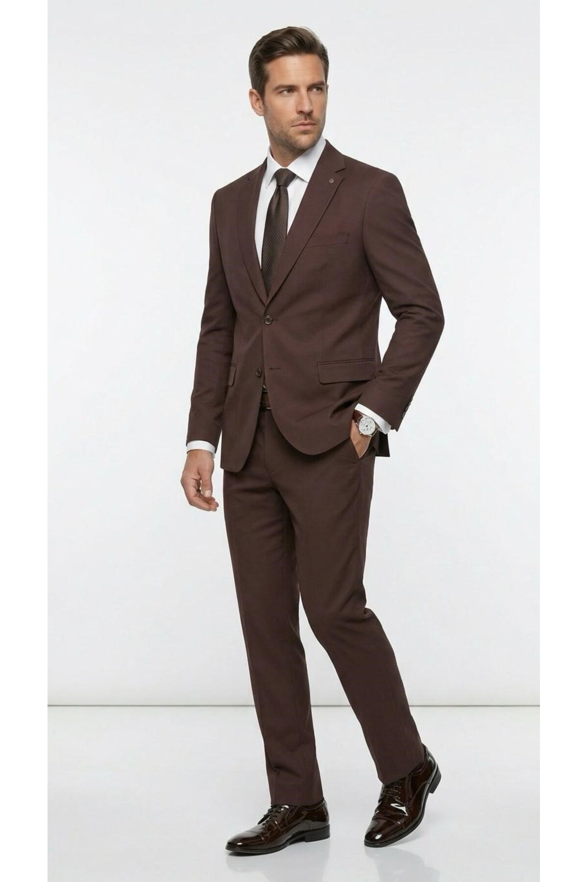 Plus Scorpion Erkek Klasik 2’li Takım Elbise 2 Düğmeli Slim Fit Esnek Kumaş Çift Yırtmaçlı 7 Drop görsel 2