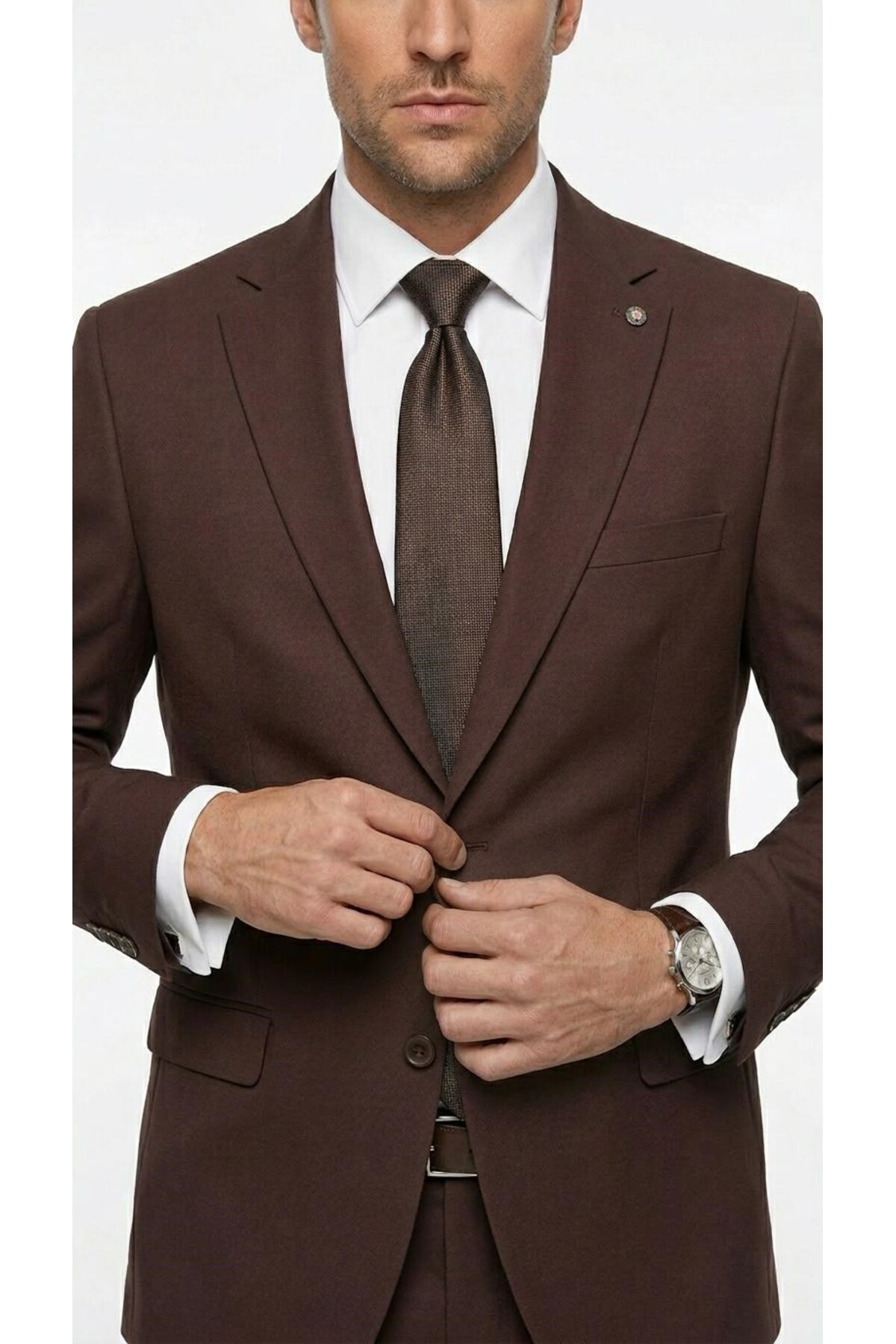 Plus Scorpion Erkek Klasik 2’li Takım Elbise 2 Düğmeli Slim Fit Esnek Kumaş Çift Yırtmaçlı 7 Drop görsel 5
